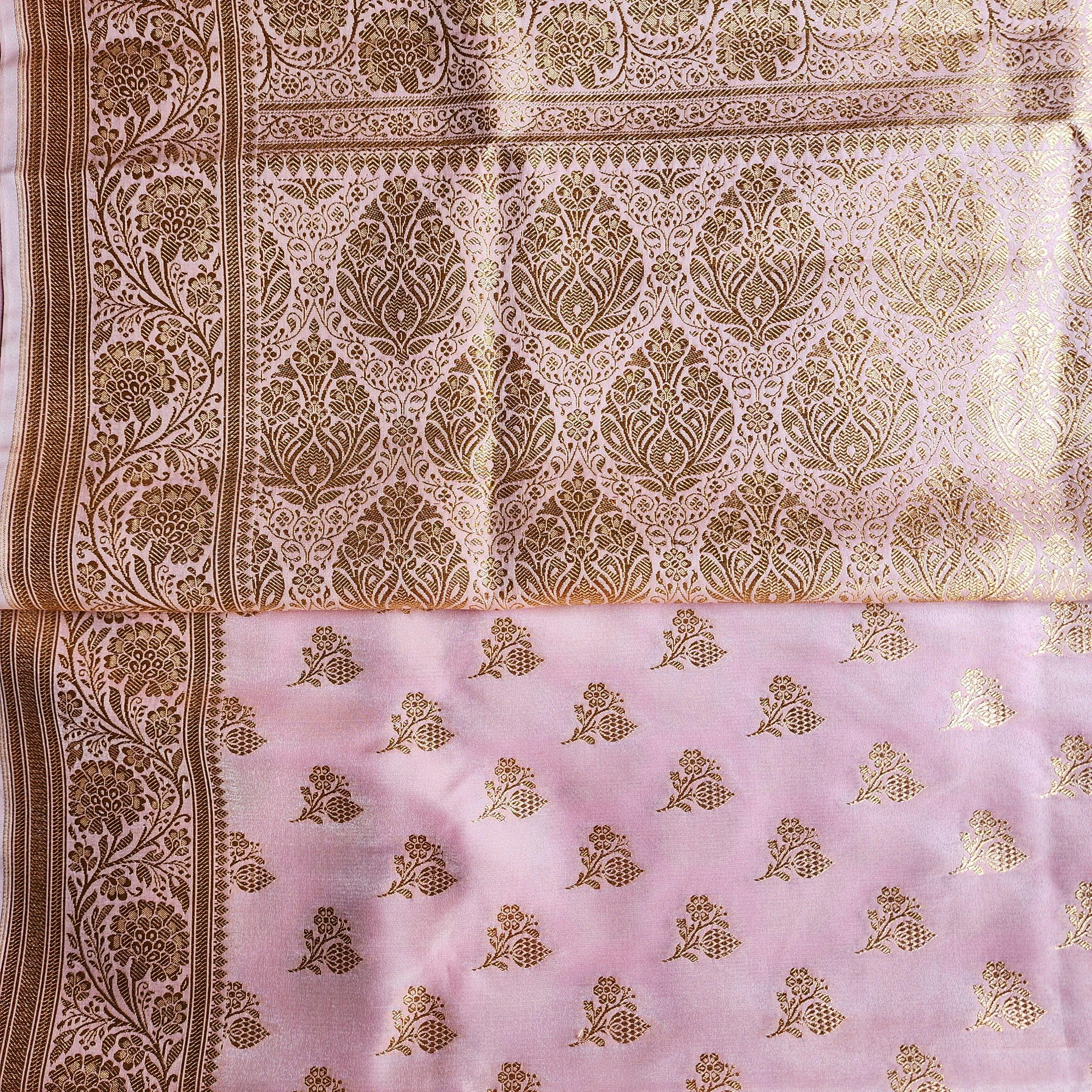 Rich Baby Pink Banarasi Silk Saree with Gold Zari Weaving