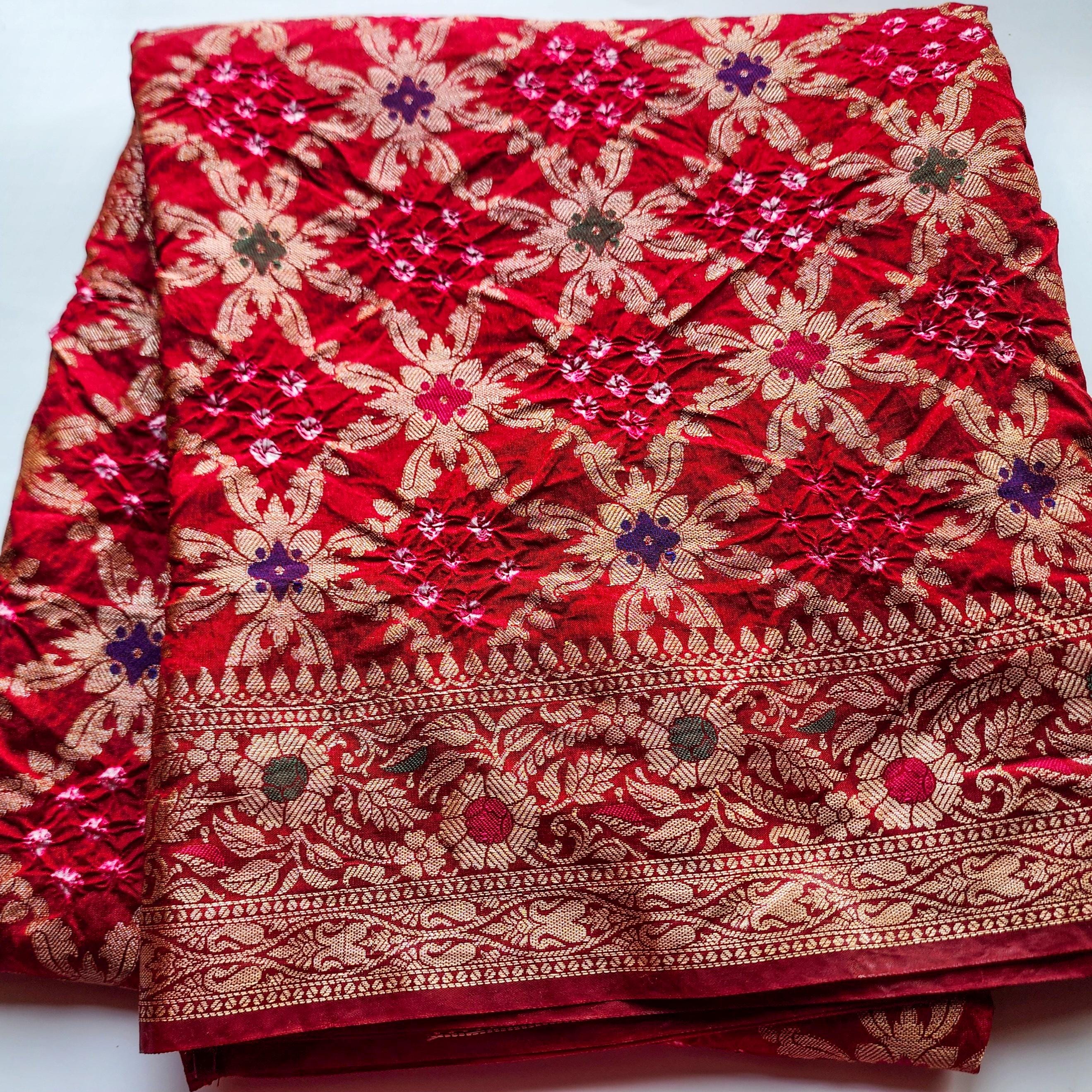 Maroon Red Bandhni dupatta with Banarasi Meenakari work