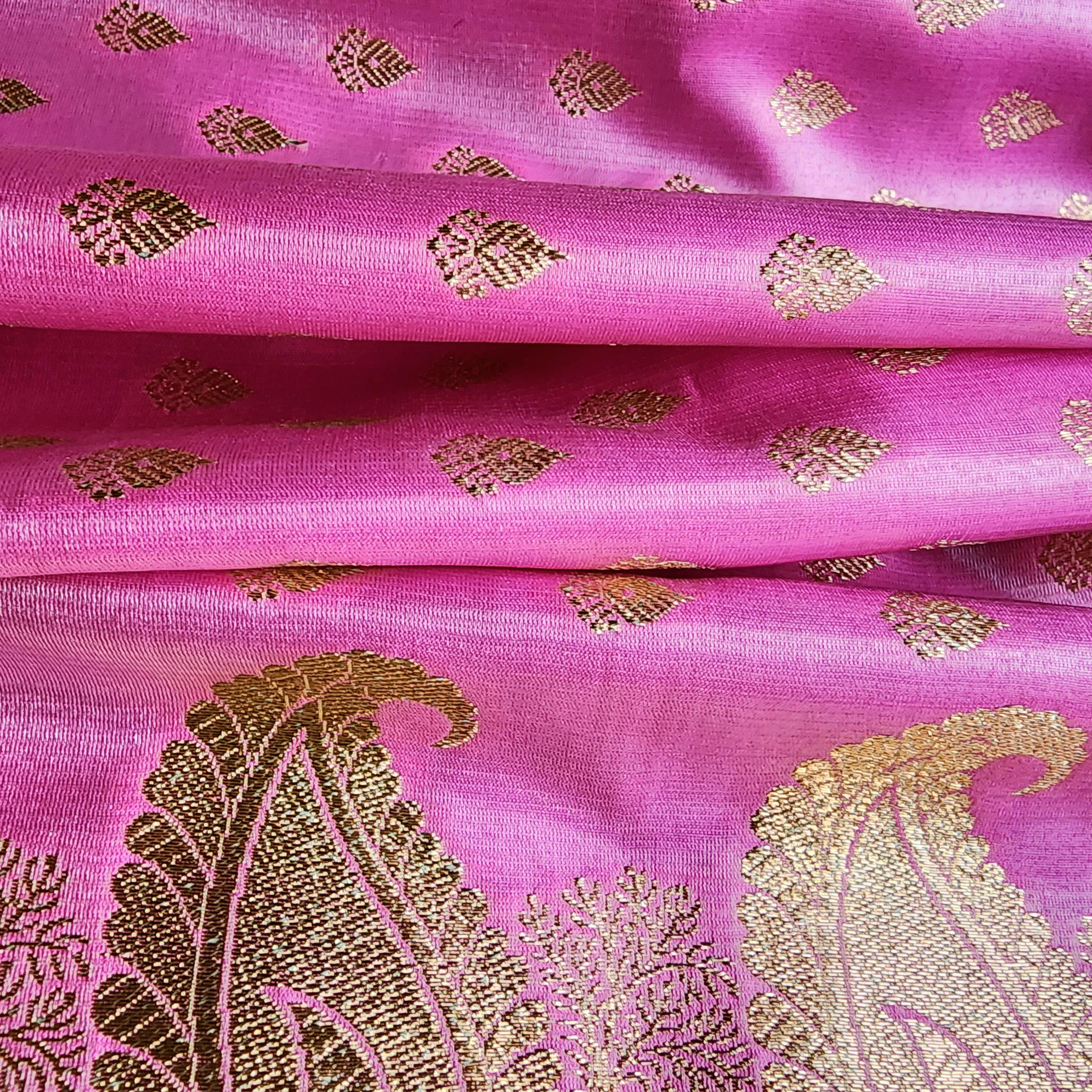 Rich Hot Pink Banarasi Silk Saree with Gold Zari Weaving