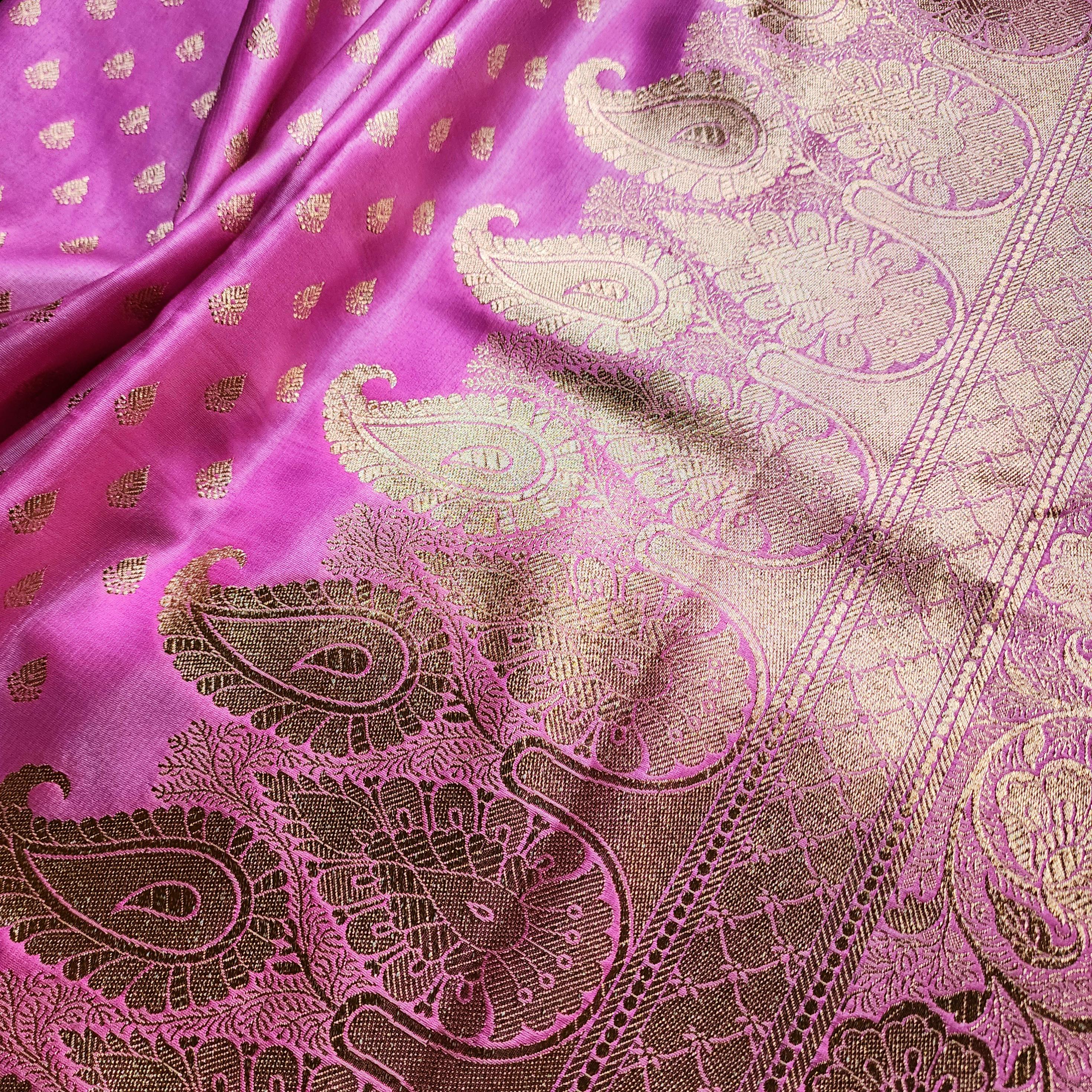 Rich Hot Pink Banarasi Silk Saree with Gold Zari Weaving