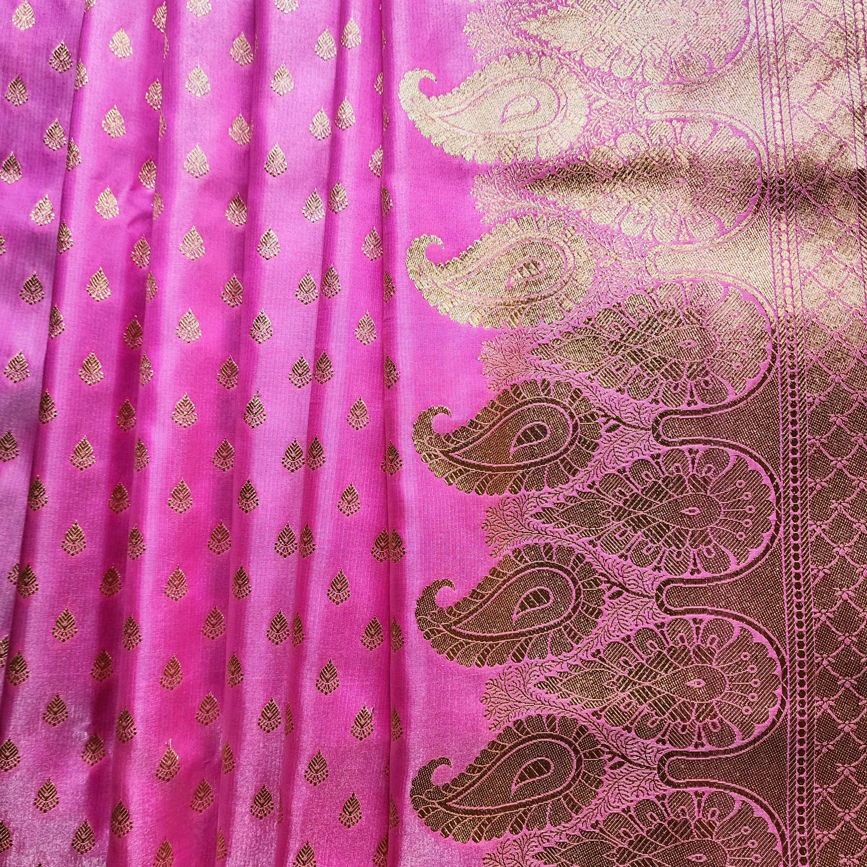 Rich Hot Pink Banarasi Silk Saree with Gold Zari Weaving
