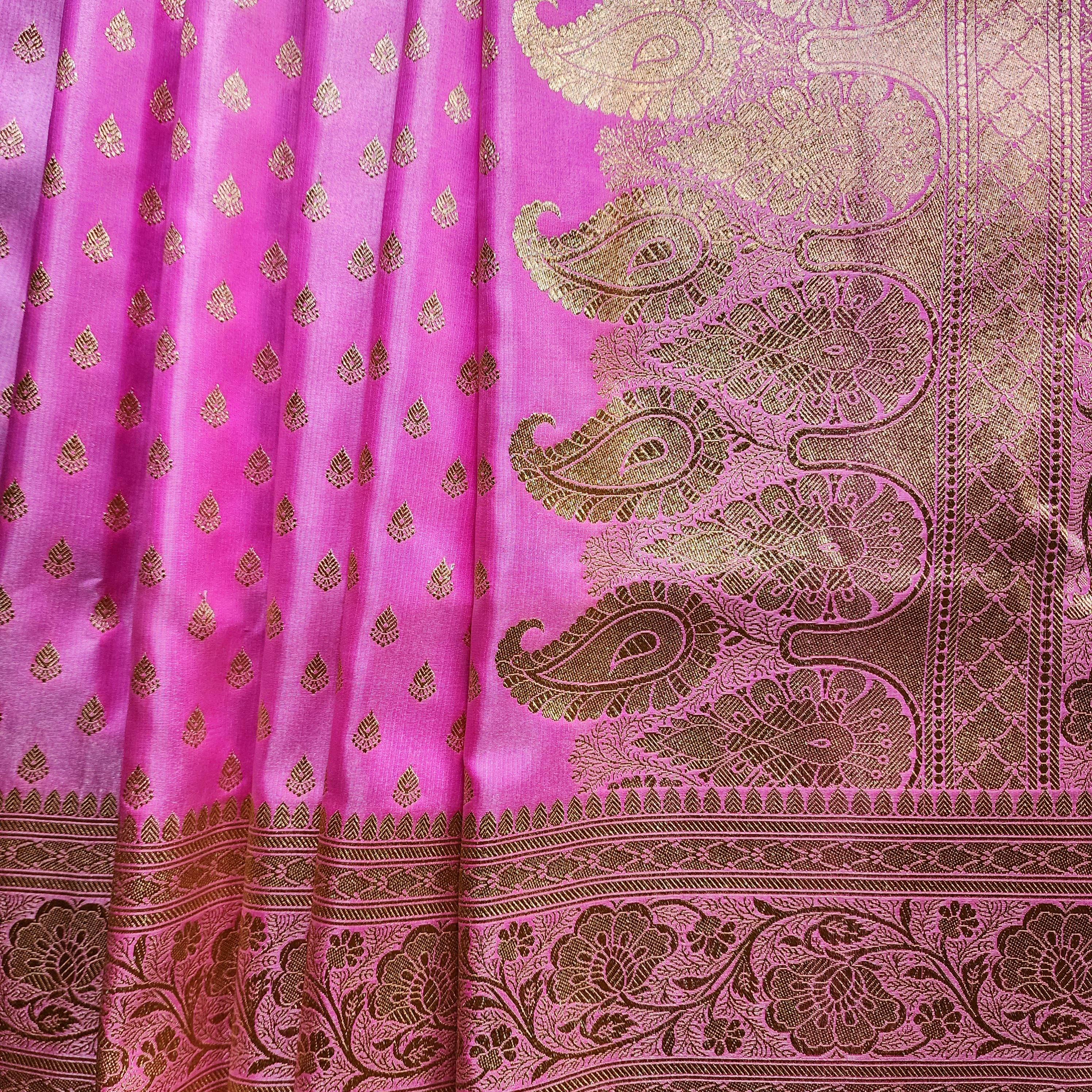 Rich Hot Pink Banarasi Silk Saree with Gold Zari Weaving