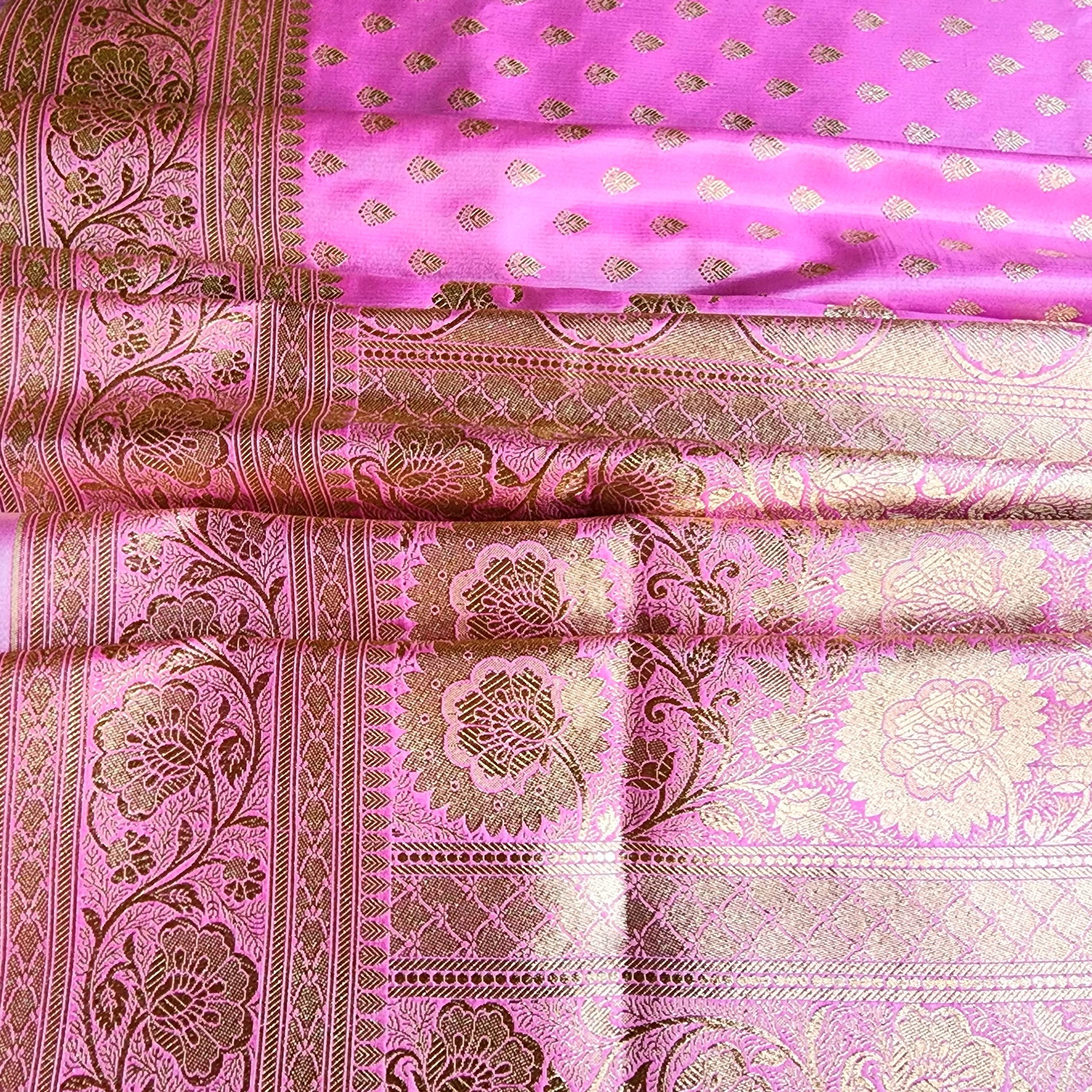 Rich Hot Pink Banarasi Silk Saree with Gold Zari Weaving