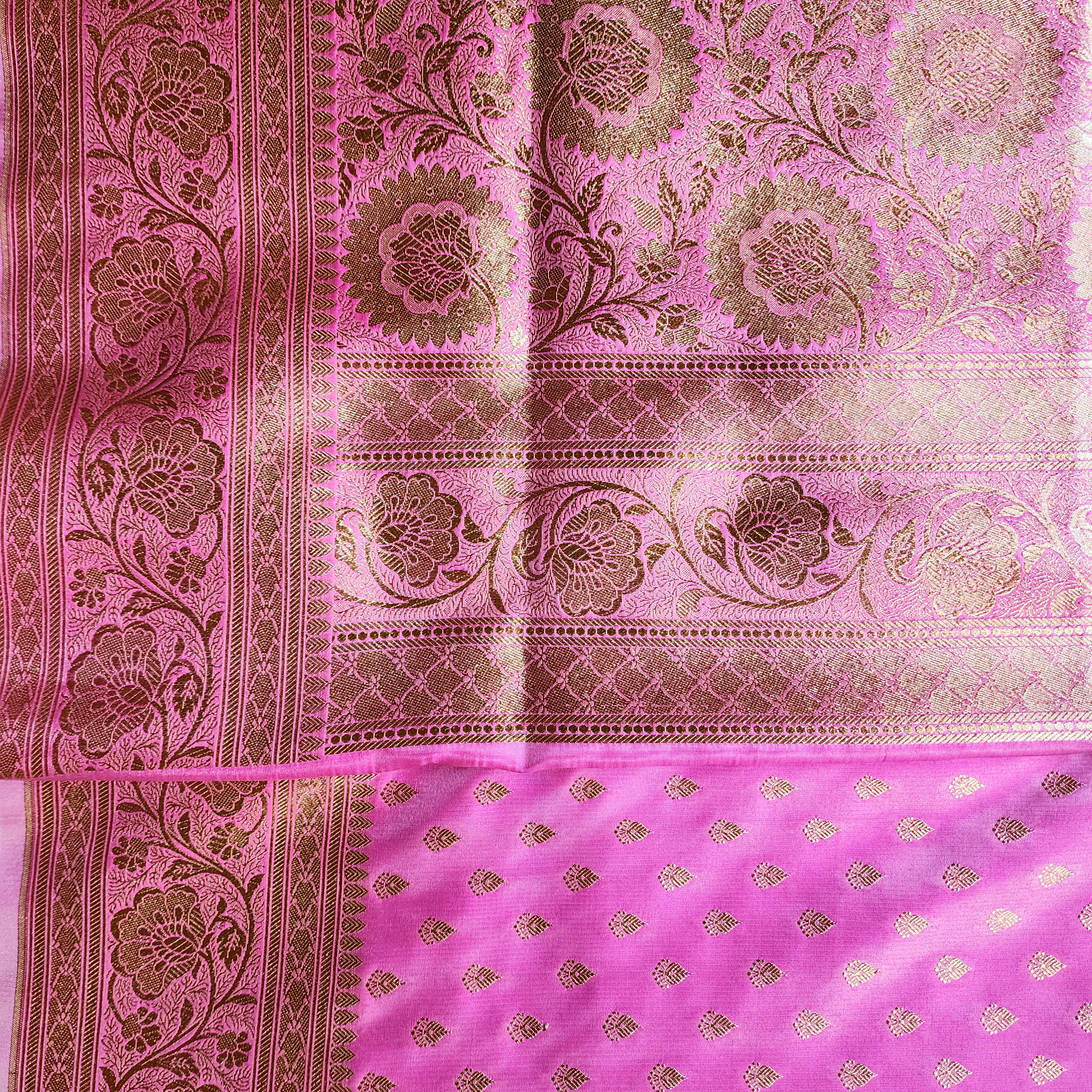 Rich Hot Pink Banarasi Silk Saree with Gold Zari Weaving