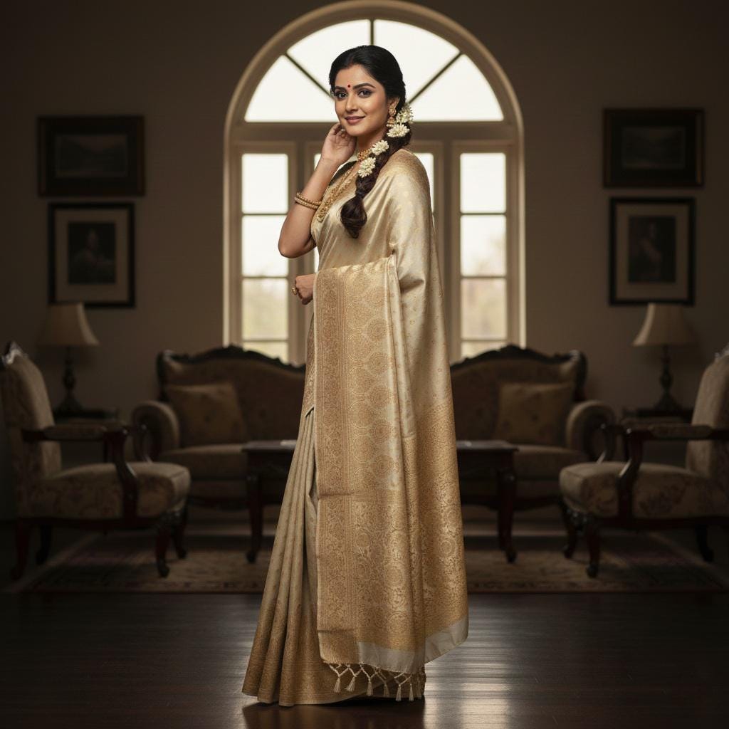Rich Pastel Gold Banarasi Silk Saree with Gold Zari Weaving