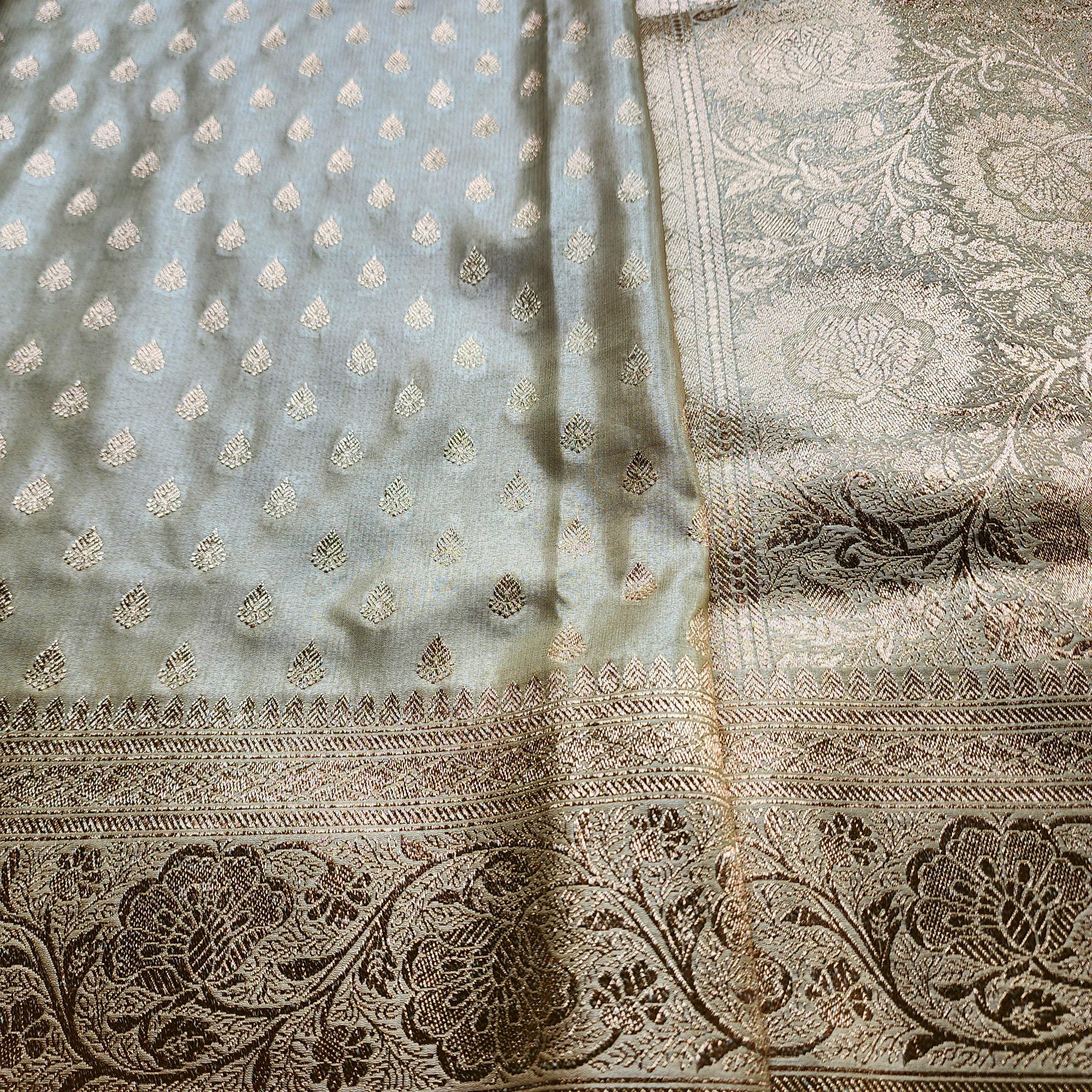 Rich Pastel Gold Banarasi Silk Saree with Gold Zari Weaving