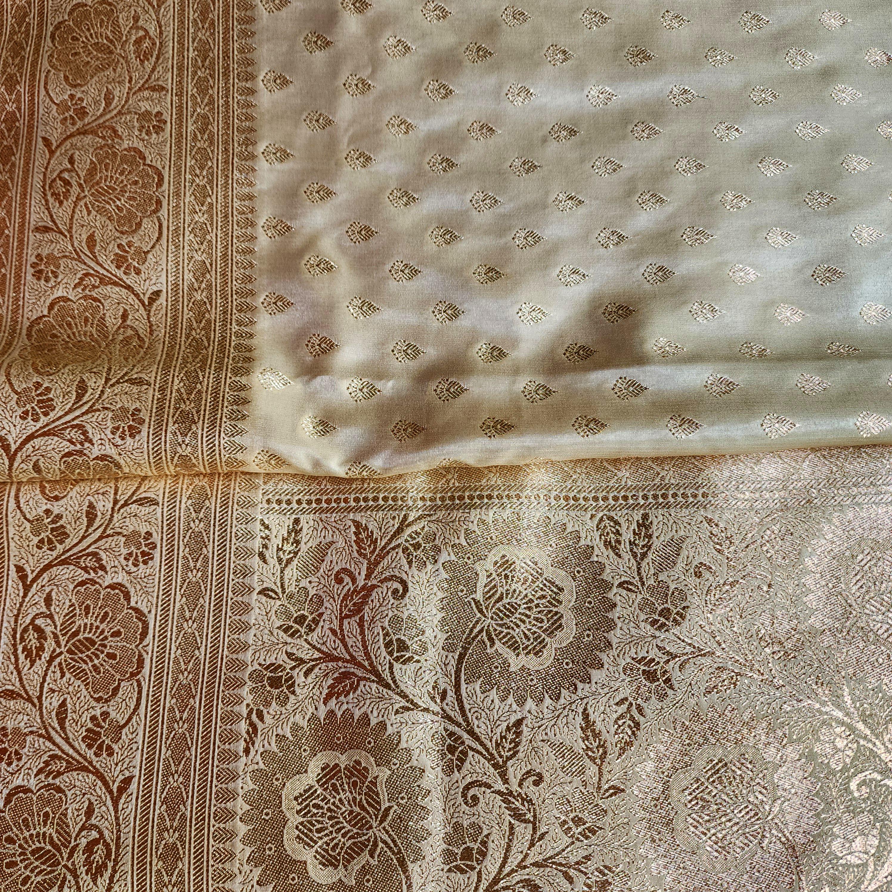 Rich Pastel Gold Banarasi Silk Saree with Gold Zari Weaving