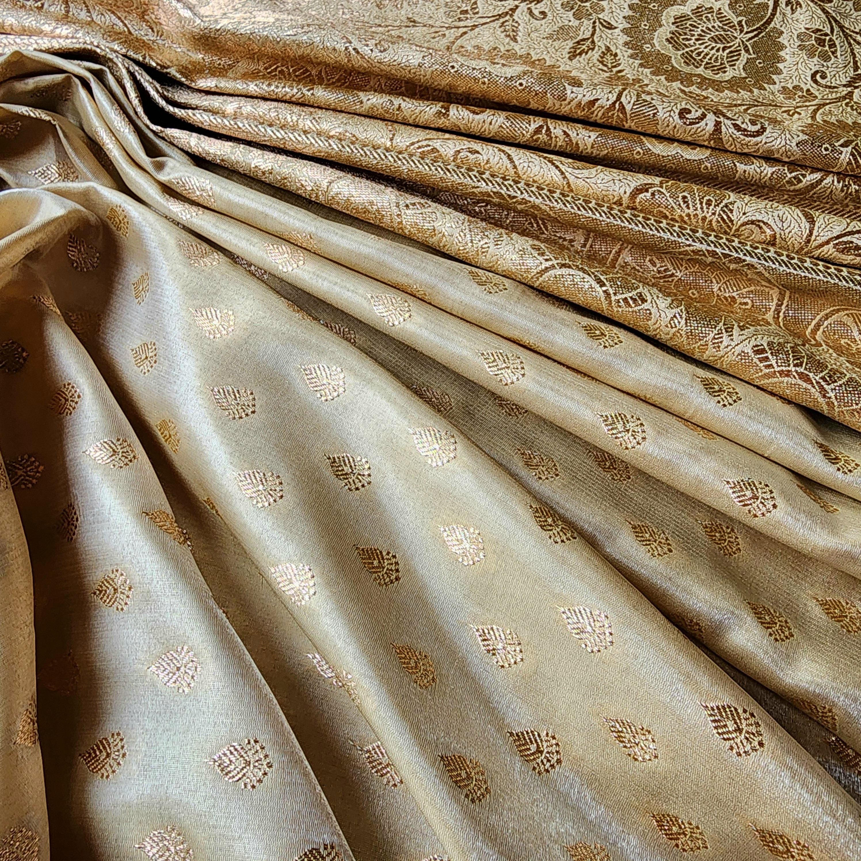 Rich Pastel Gold Banarasi Silk Saree with Gold Zari Weaving