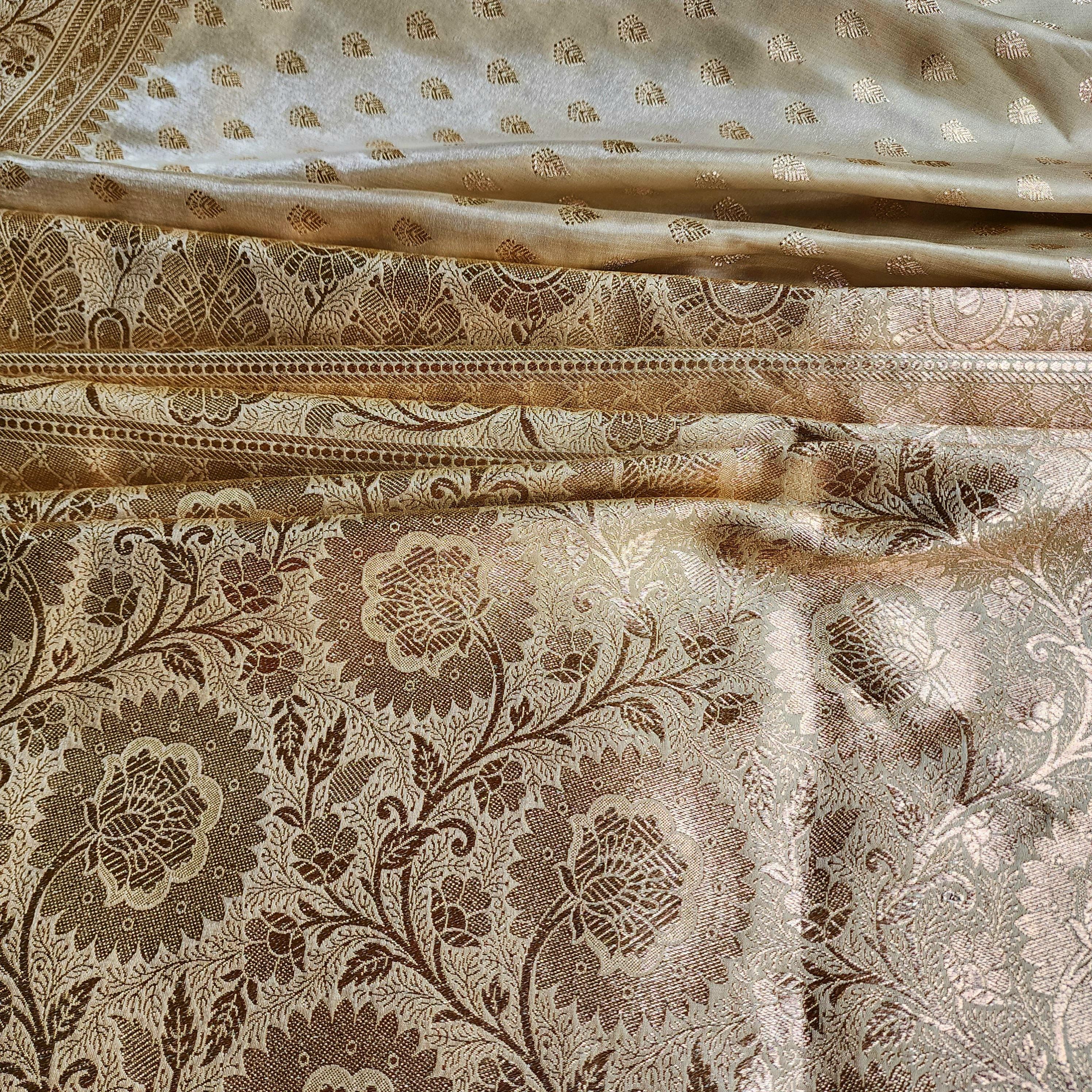 Rich Pastel Gold Banarasi Silk Saree with Gold Zari Weaving