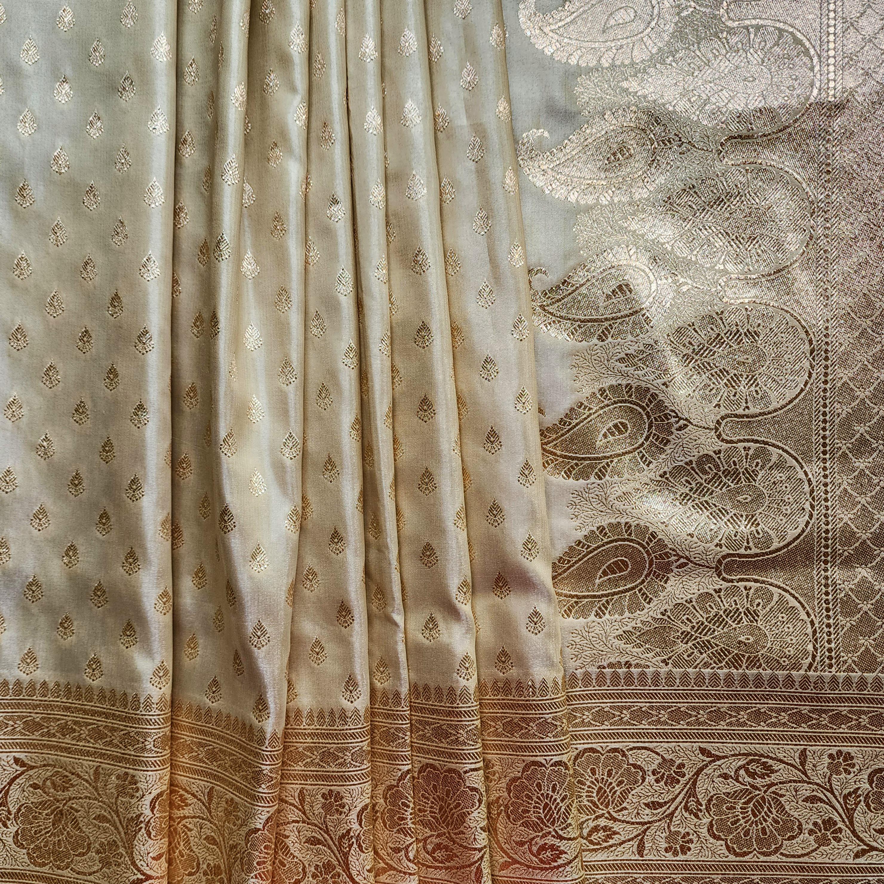 Rich Pastel Gold Banarasi Silk Saree with Gold Zari Weaving