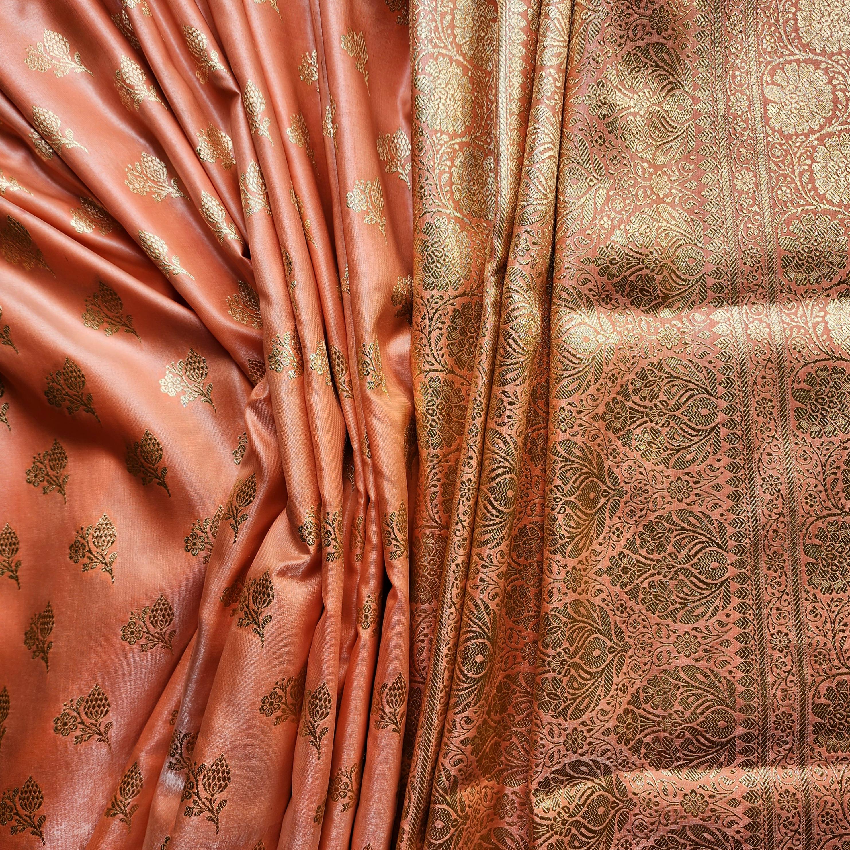 Rich Orange Banarasi Silk Saree with Gold Zari Weaving