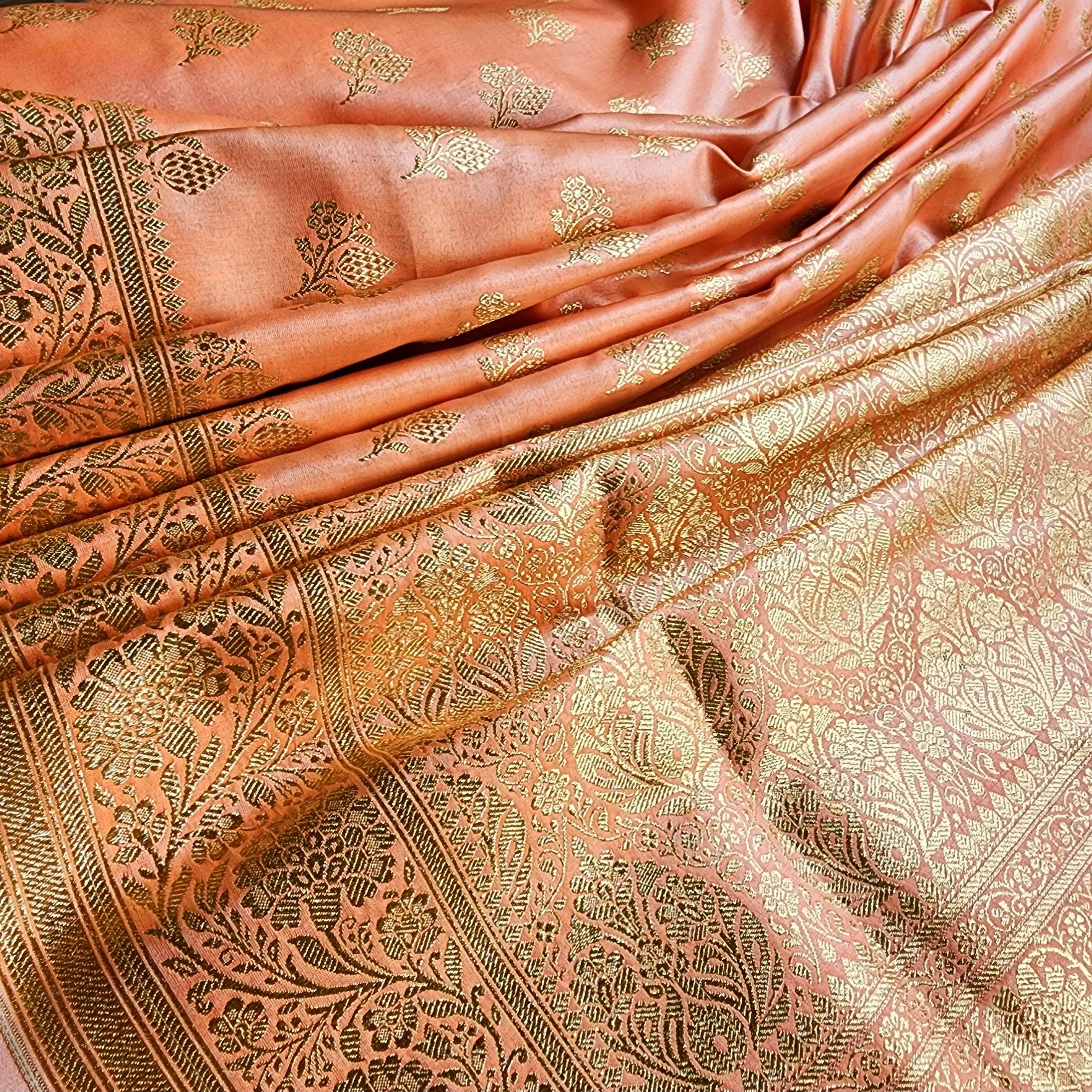 Rich Orange Banarasi Silk Saree with Gold Zari Weaving