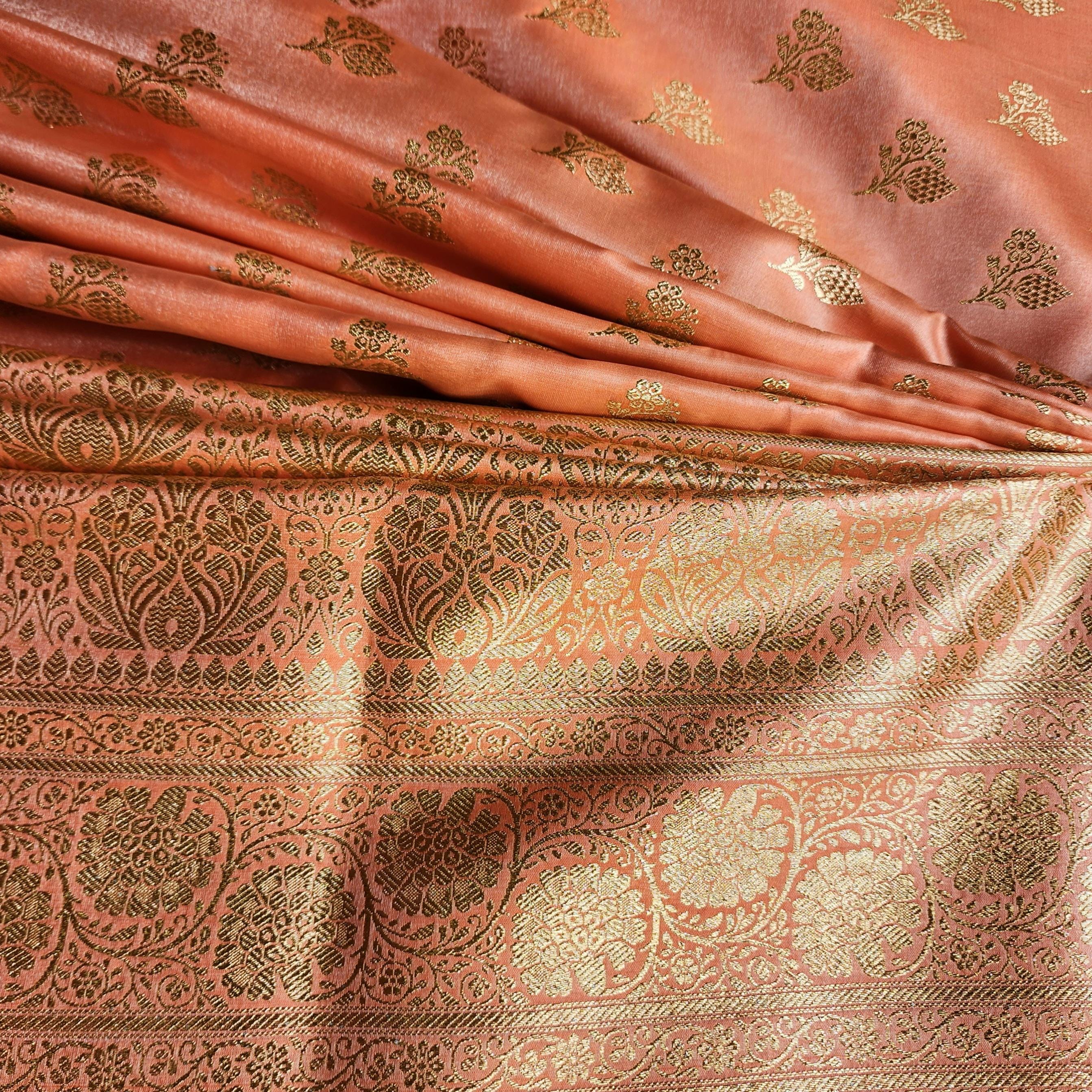 Rich Orange Banarasi Silk Saree with Gold Zari Weaving