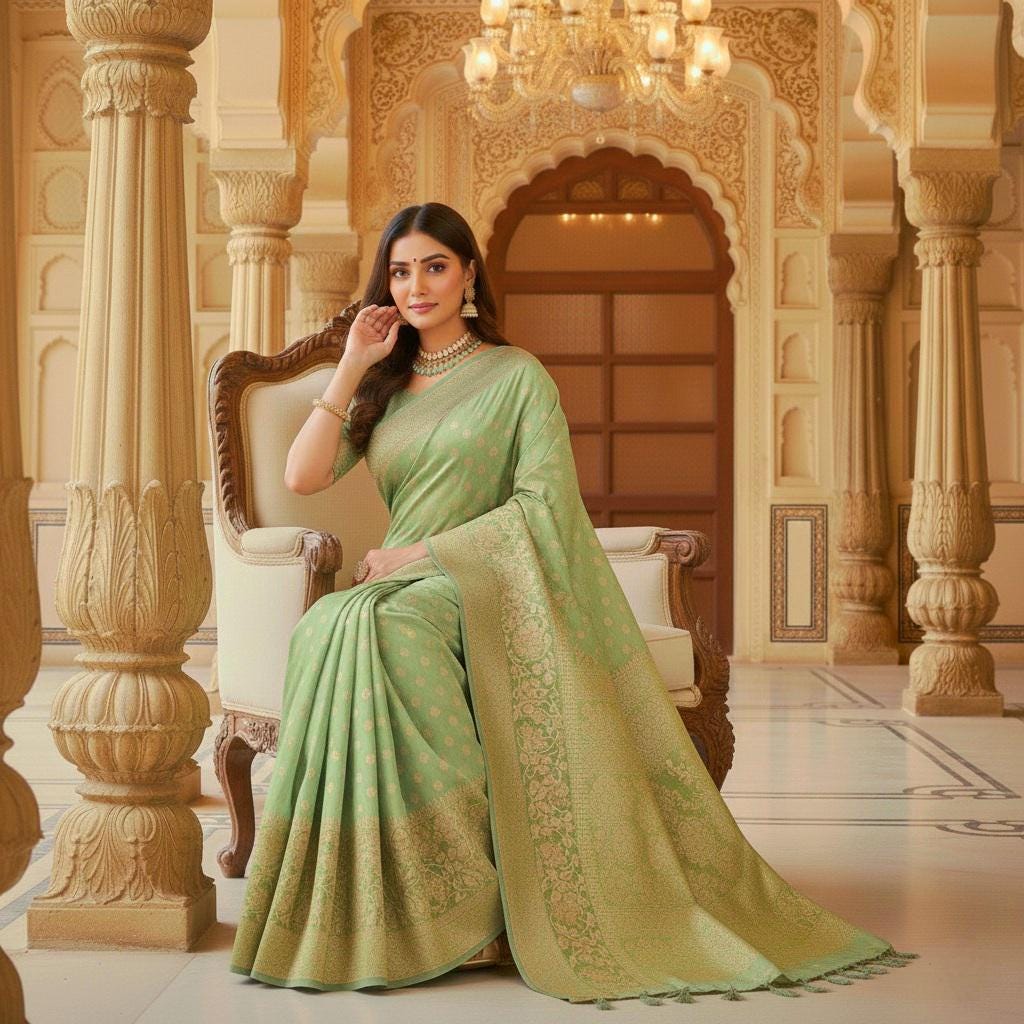 Rich Mehendi Green Banarasi Silk Saree with Gold Zari Weaving
