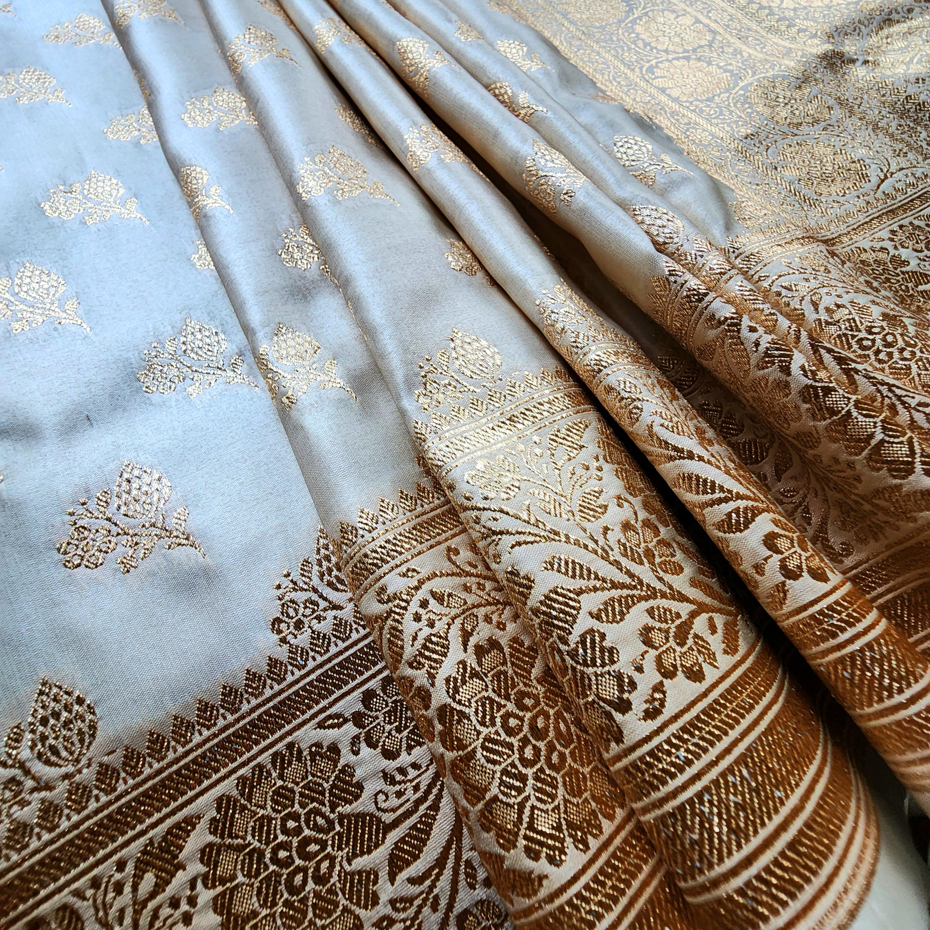 Rich Sand Beige Banarasi Silk Saree with Gold Zari Weaving