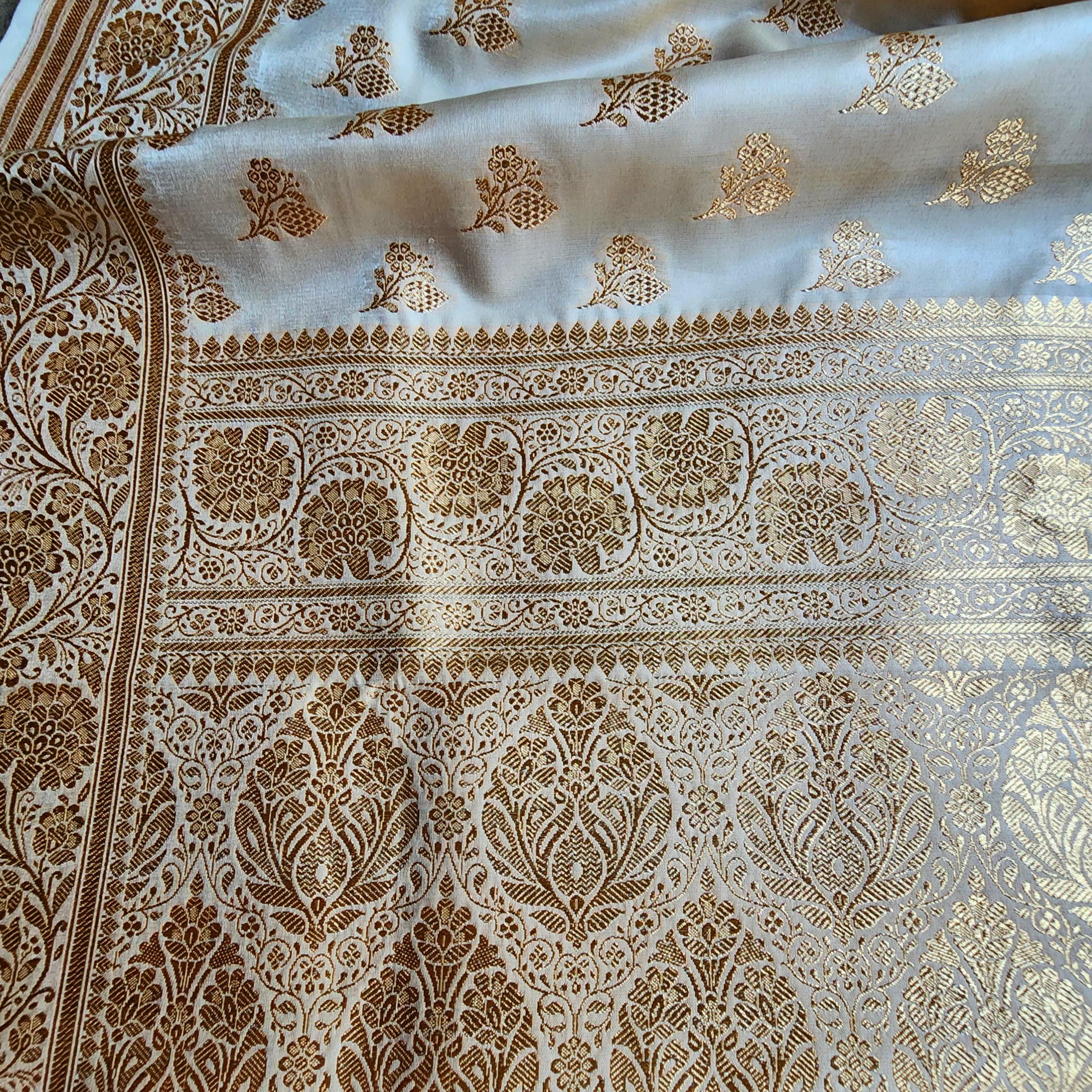 Rich Sand Beige Banarasi Silk Saree with Gold Zari Weaving