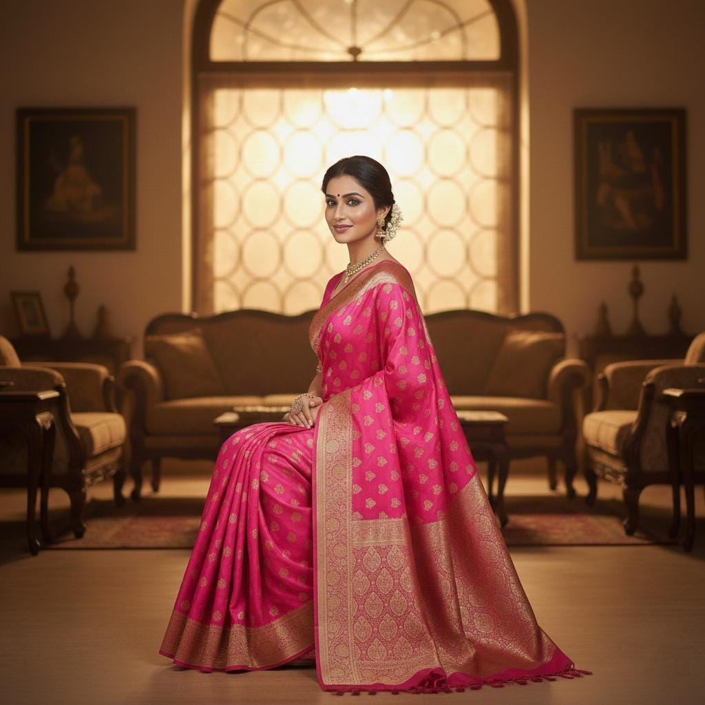 Rich Rani Pink Banarasi Silk Saree with Gold Zari Weaving