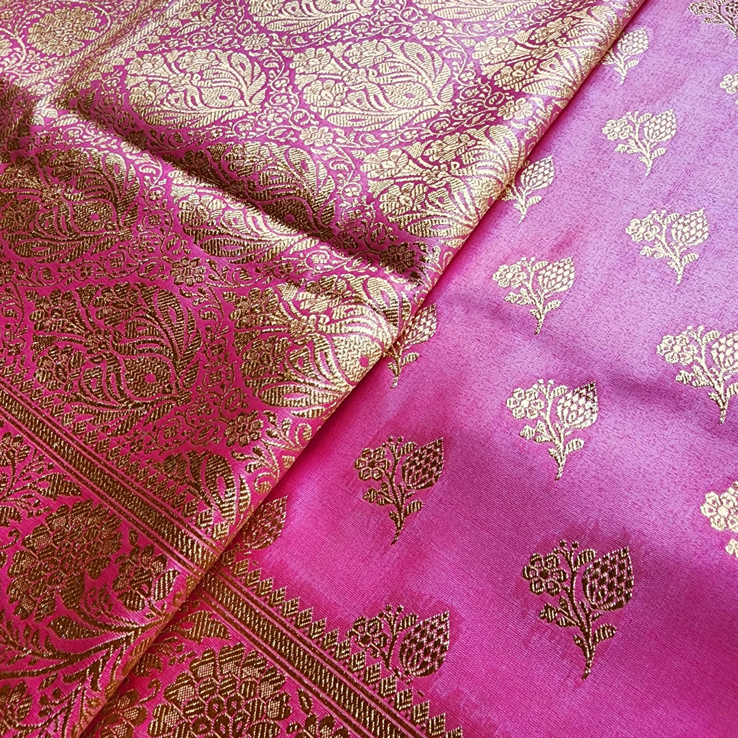 Rich Rani Pink Banarasi Silk Saree with Gold Zari Weaving