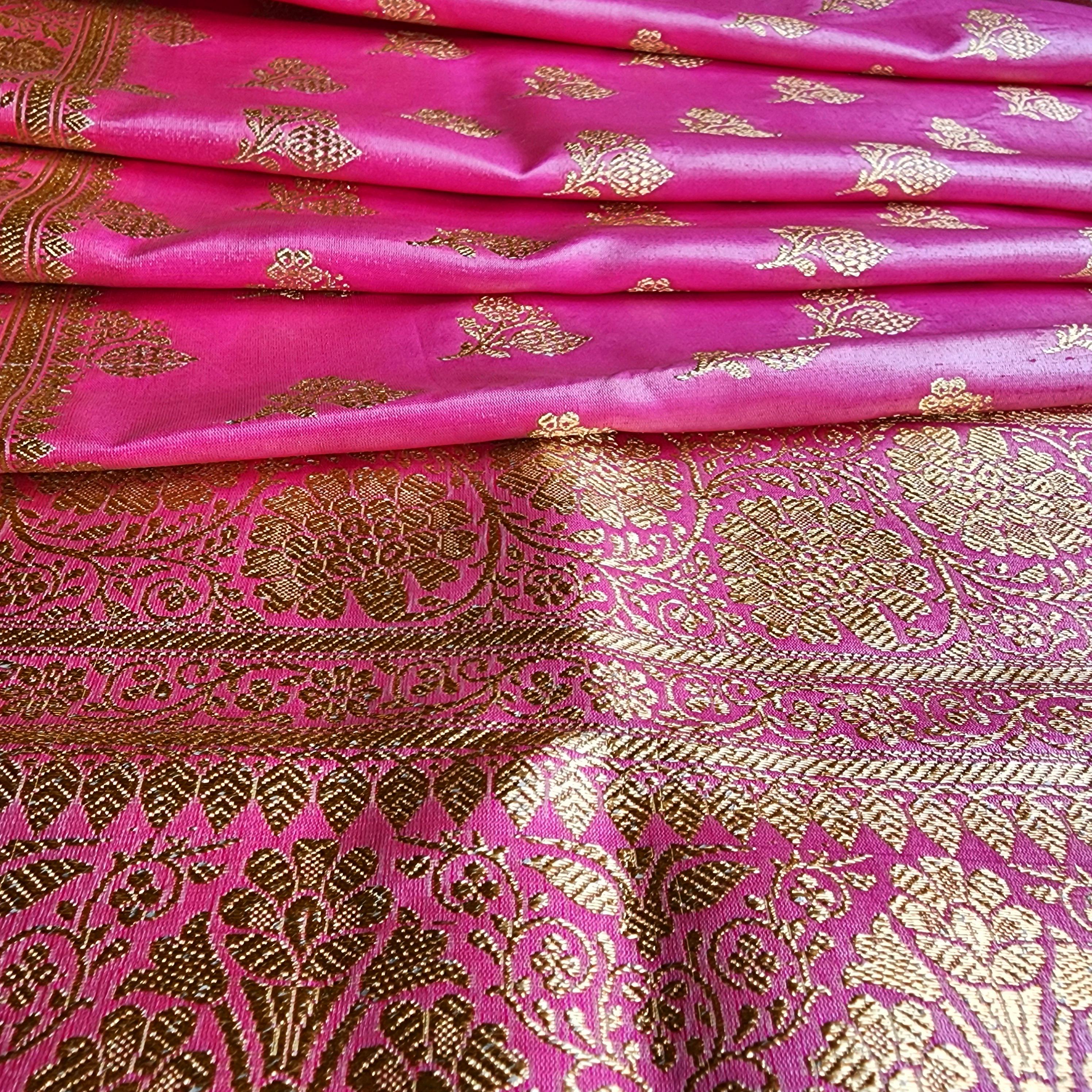 Rich Rani Pink Banarasi Silk Saree with Gold Zari Weaving