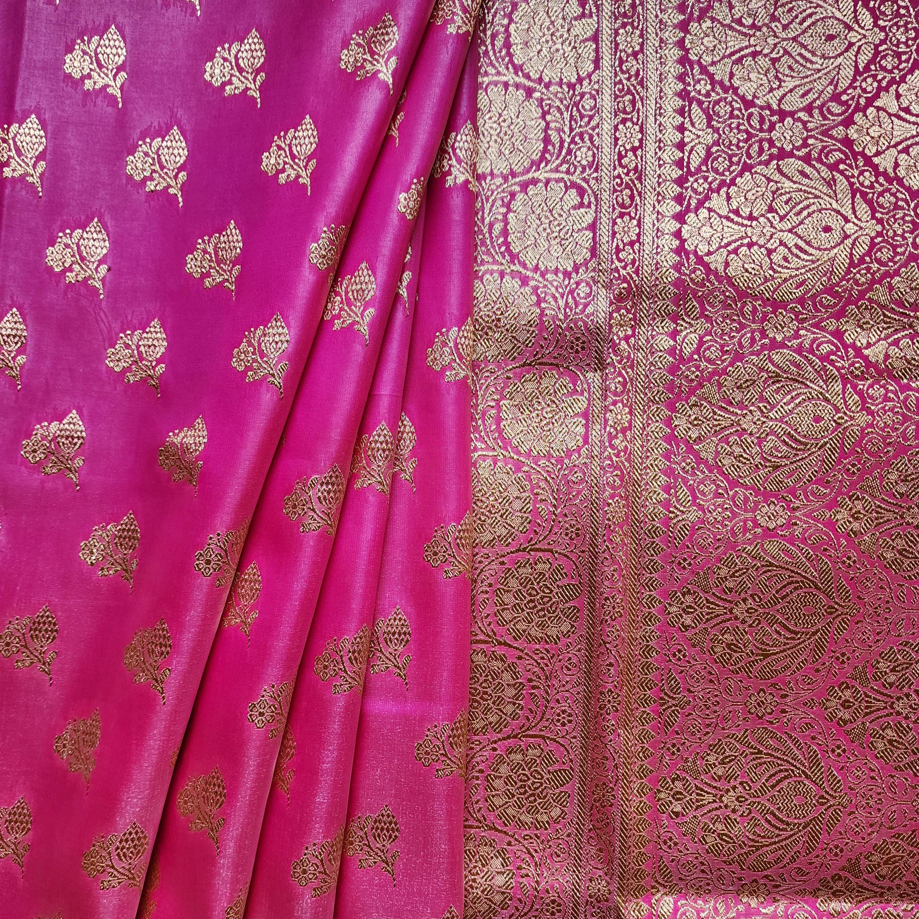Rich Rani Pink Banarasi Silk Saree with Gold Zari Weaving