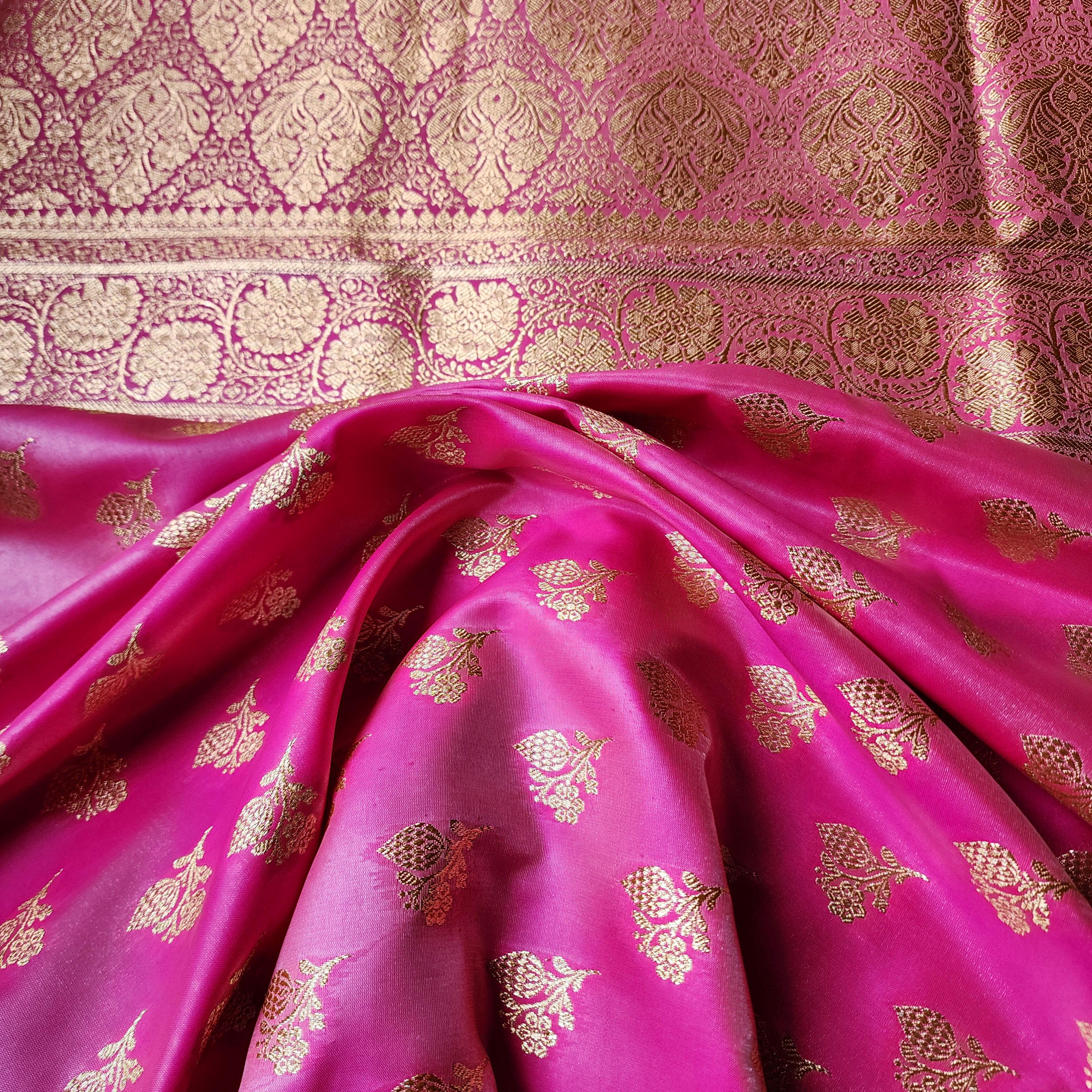 Rich Rani Pink Banarasi Silk Saree with Gold Zari Weaving