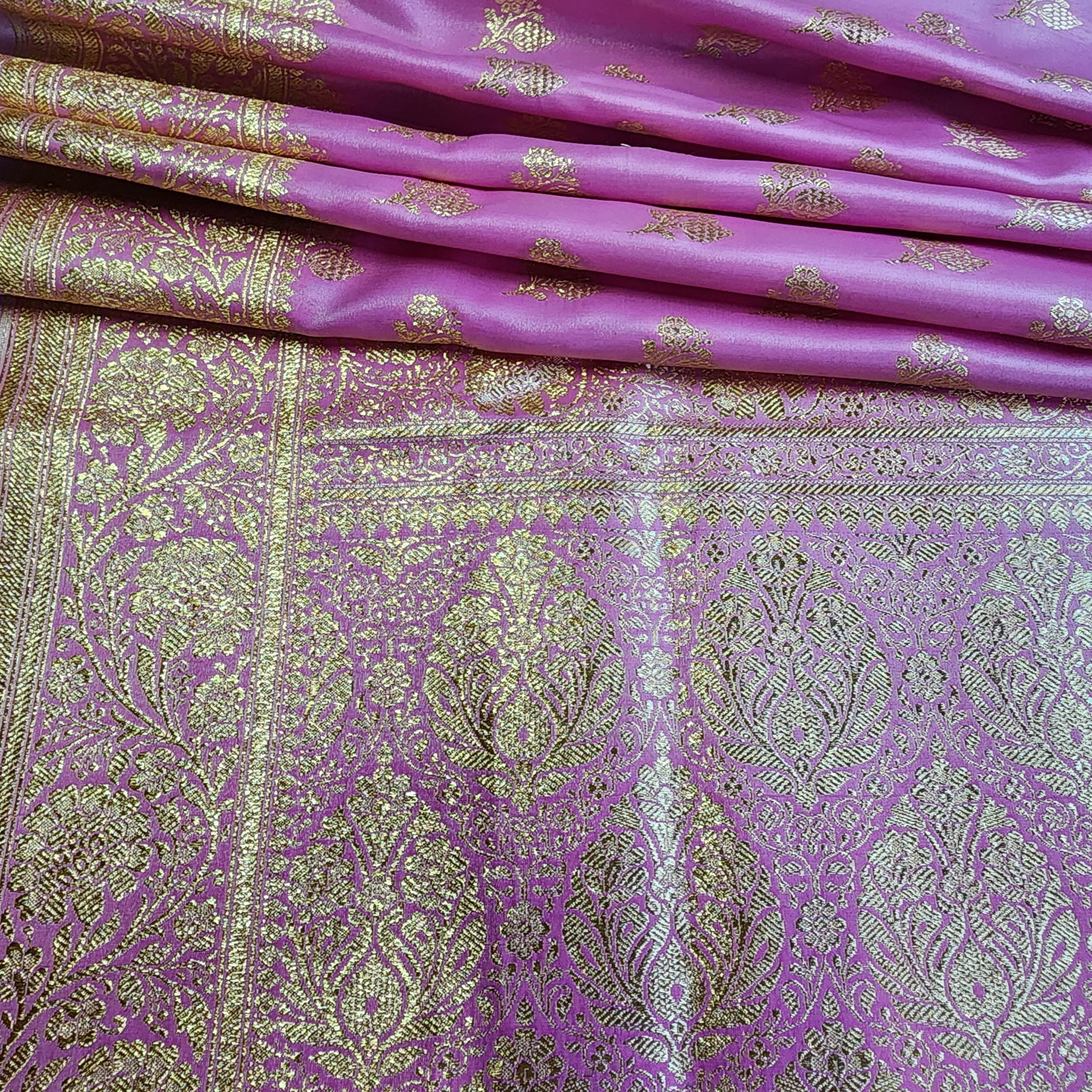 Rich Magenta Pink Banarasi Silk Saree with Gold Zari Weaving