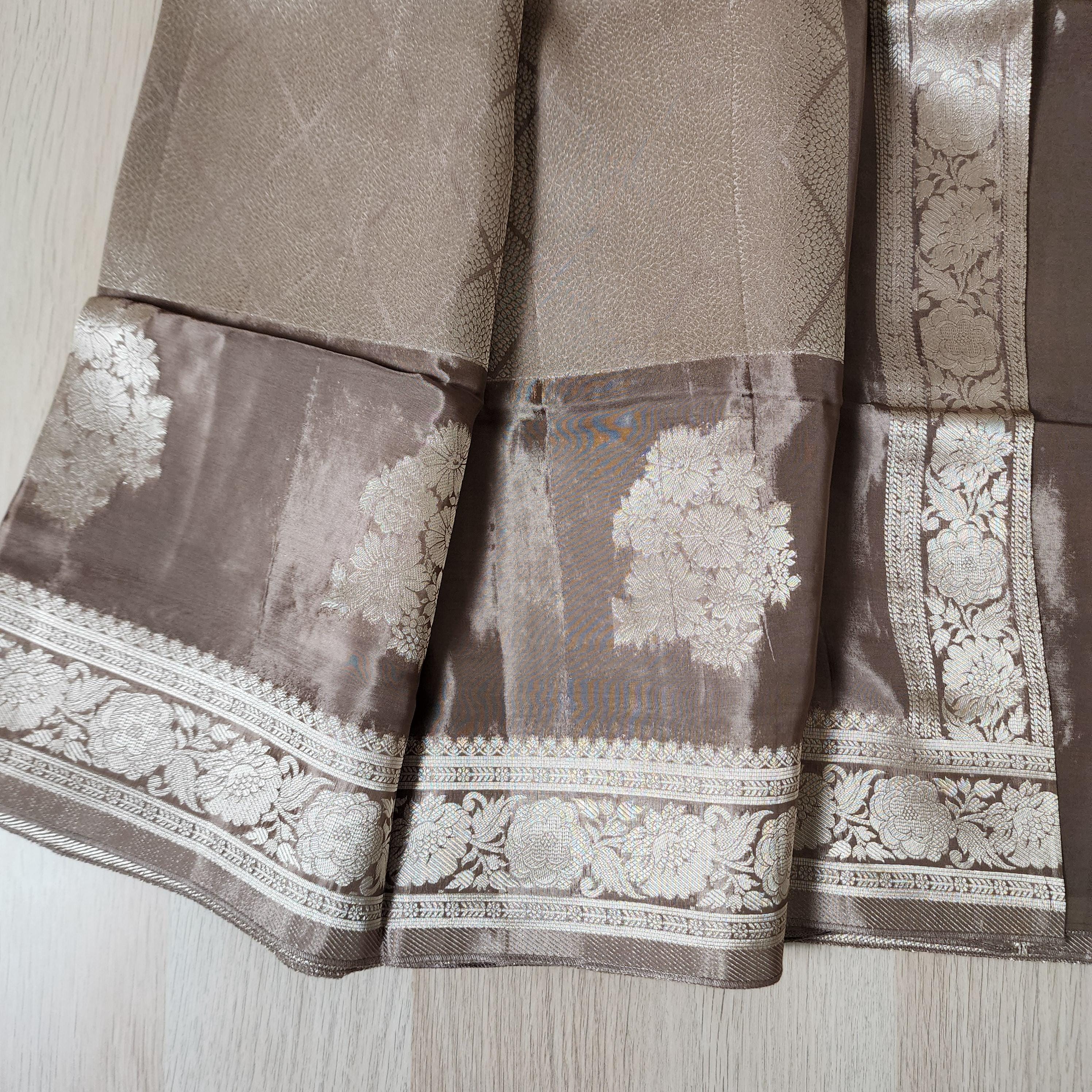 Banarasi Crape Georgette Saree in Gray & Silver Zari
