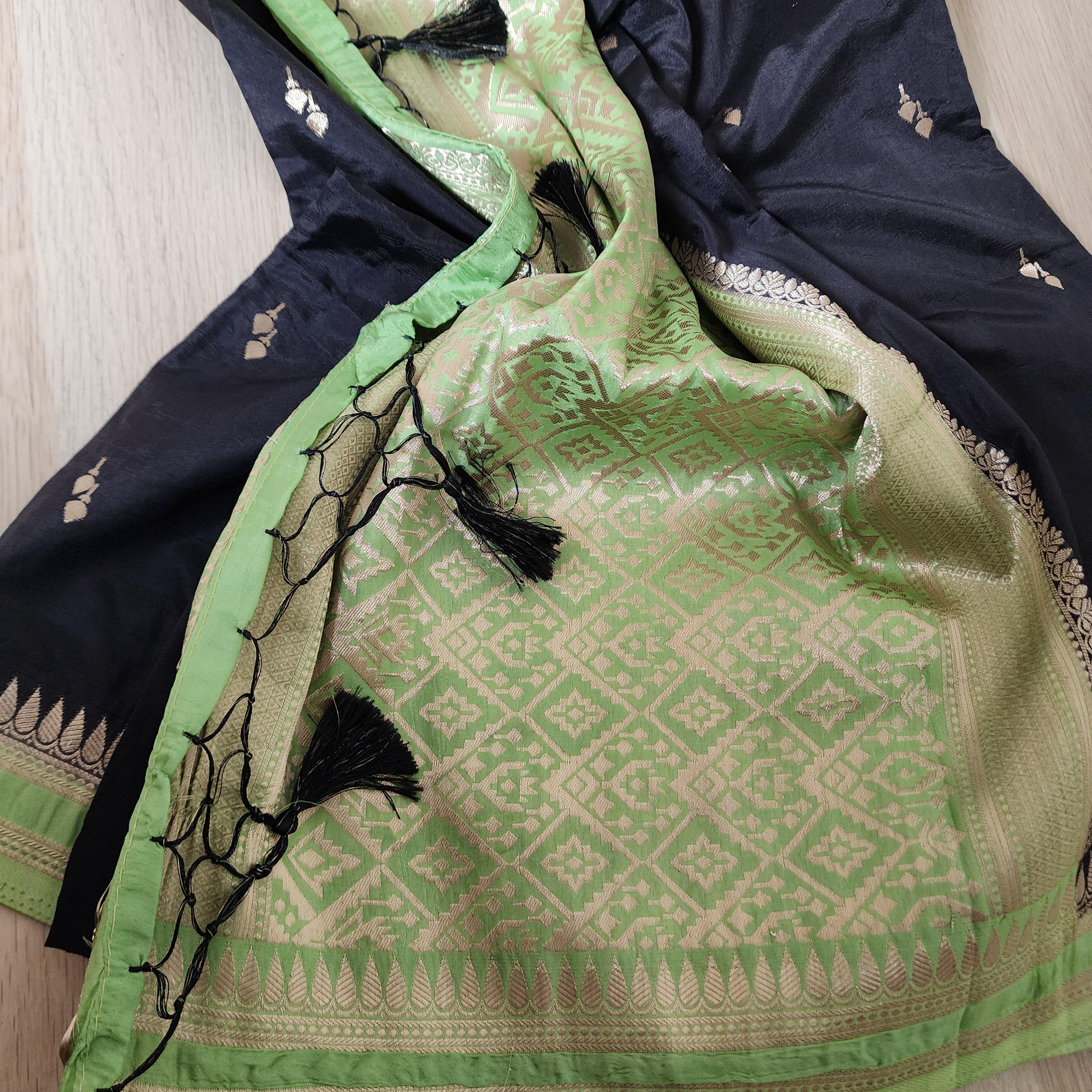 Elegant Mysore Silk Saree in Black & Green