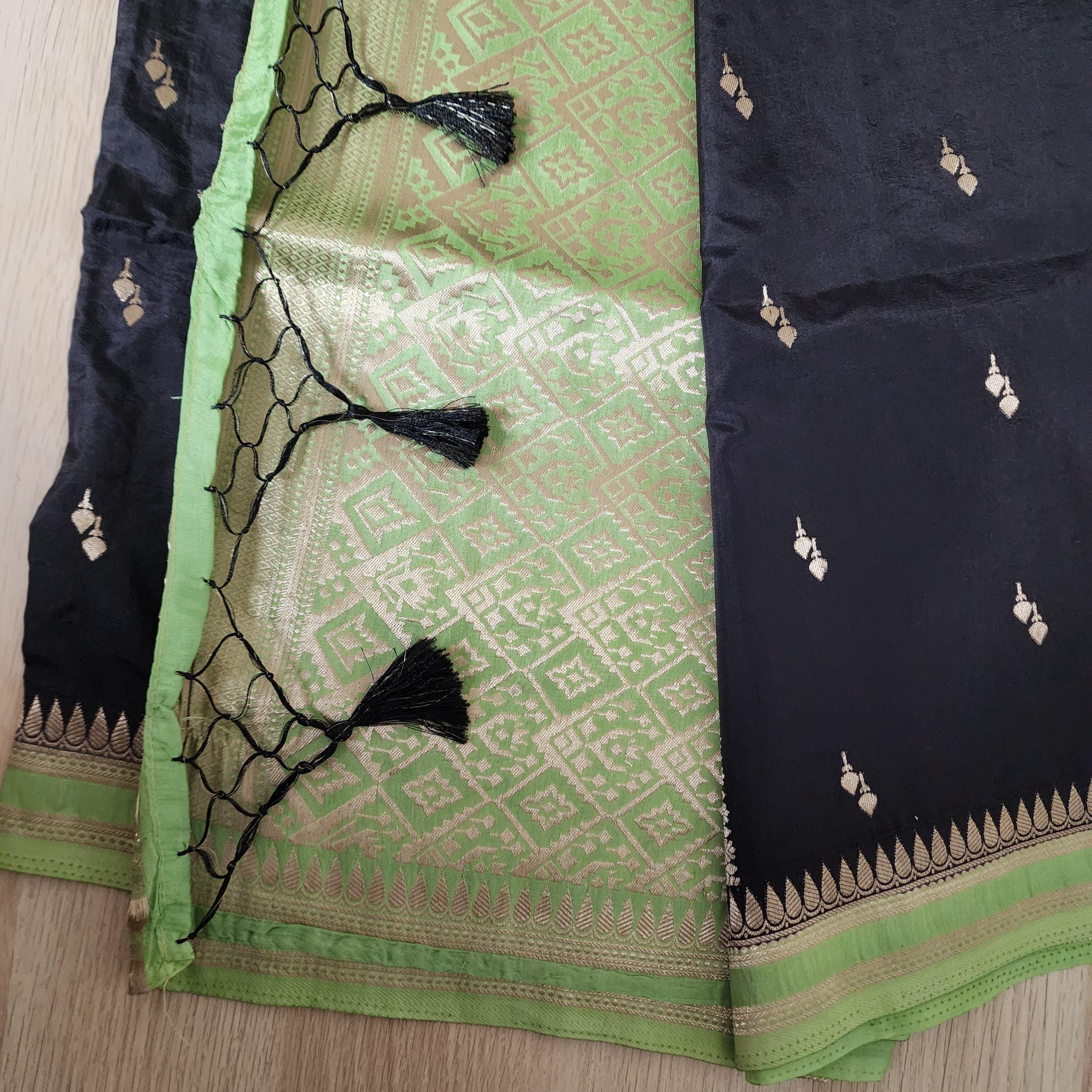 Elegant Mysore Silk Saree in Black & Green