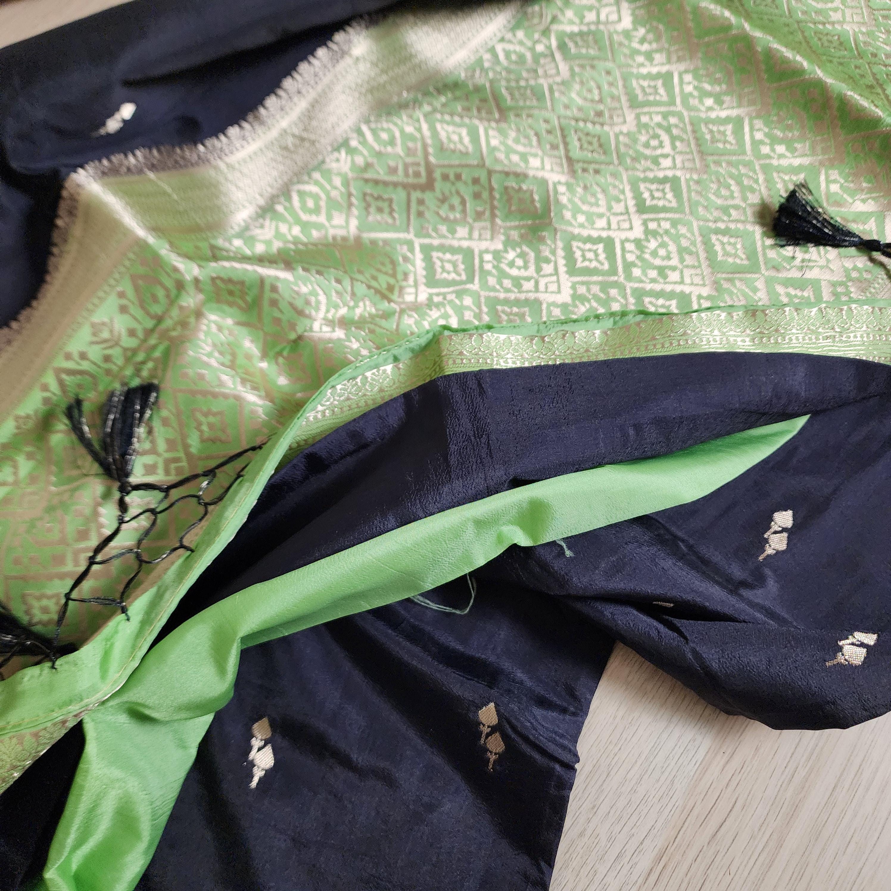Elegant Mysore Silk Saree in Black & Green