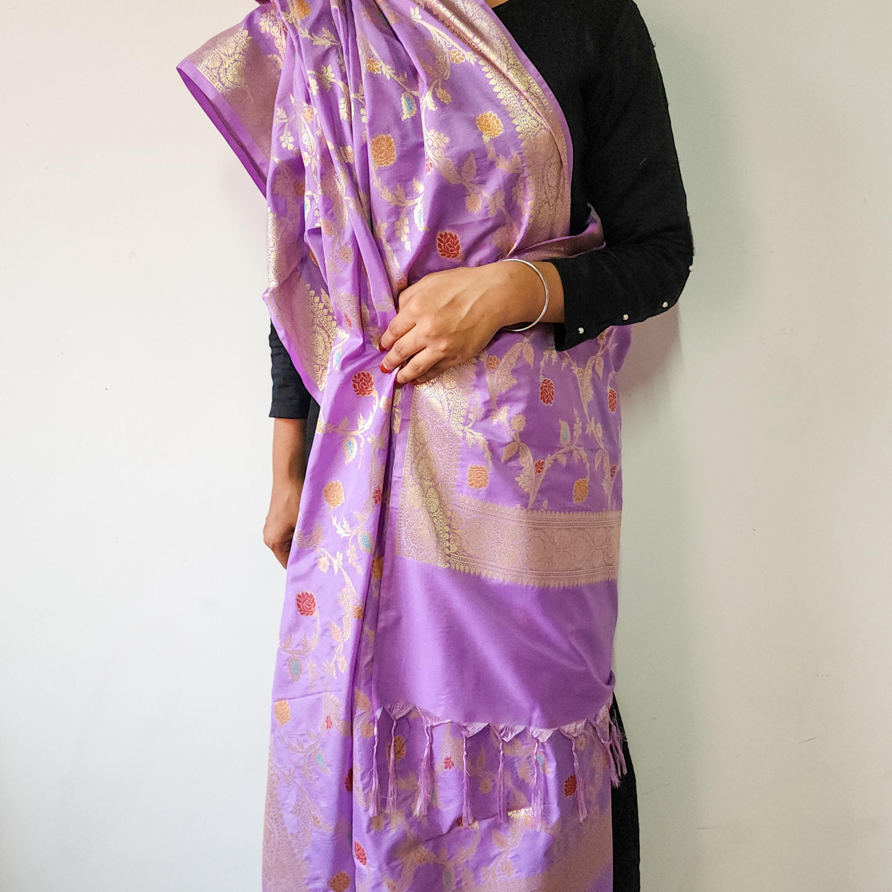 Baby Pink Banarasi Silk Dupatta with Elegant Multicolor Meenakari and Zari Border