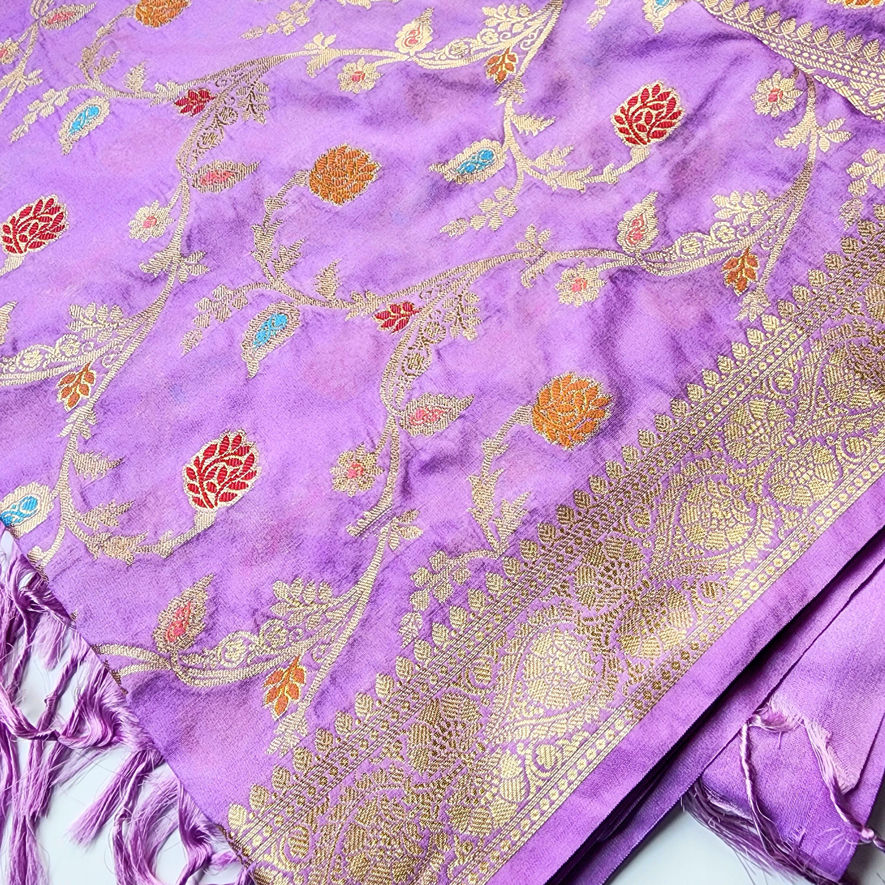 Baby Pink Banarasi Silk Dupatta with Elegant Multicolor Meenakari and Zari Border