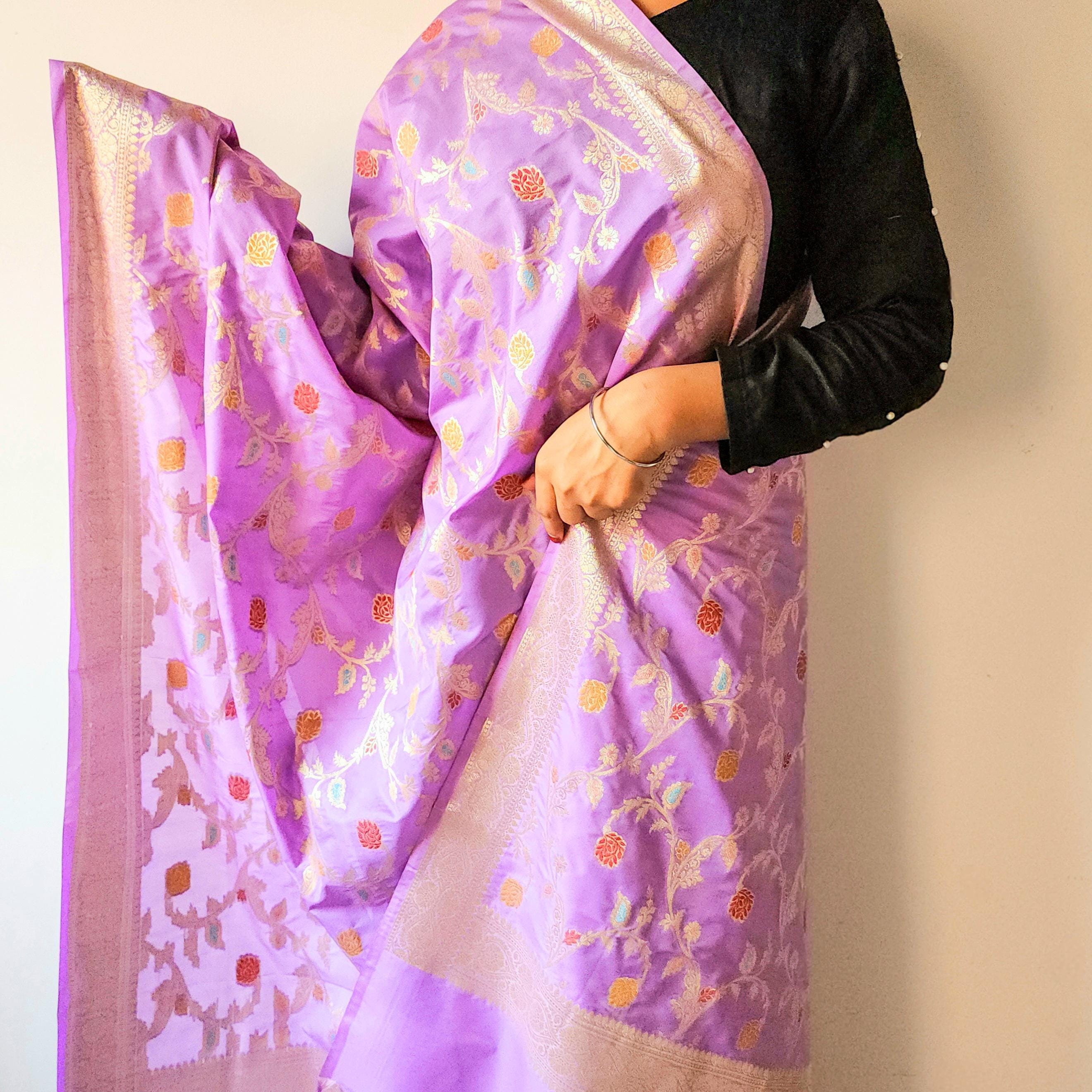 Baby Pink Banarasi Silk Dupatta with Elegant Multicolor Meenakari and Zari Border