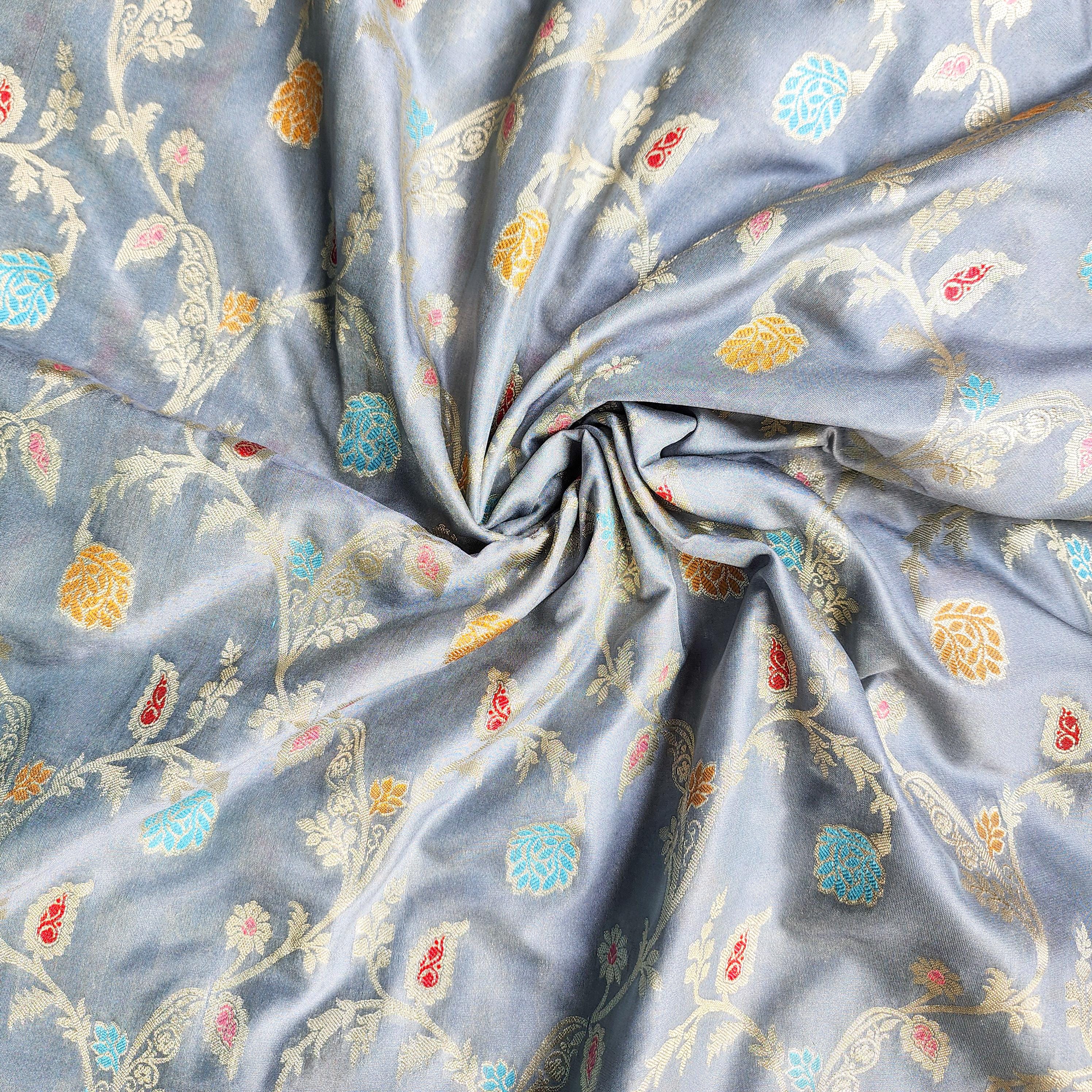 Sky Blue Banarasi Silk Dupatta with Multicolor Meenakari and Traditional Zari Weave