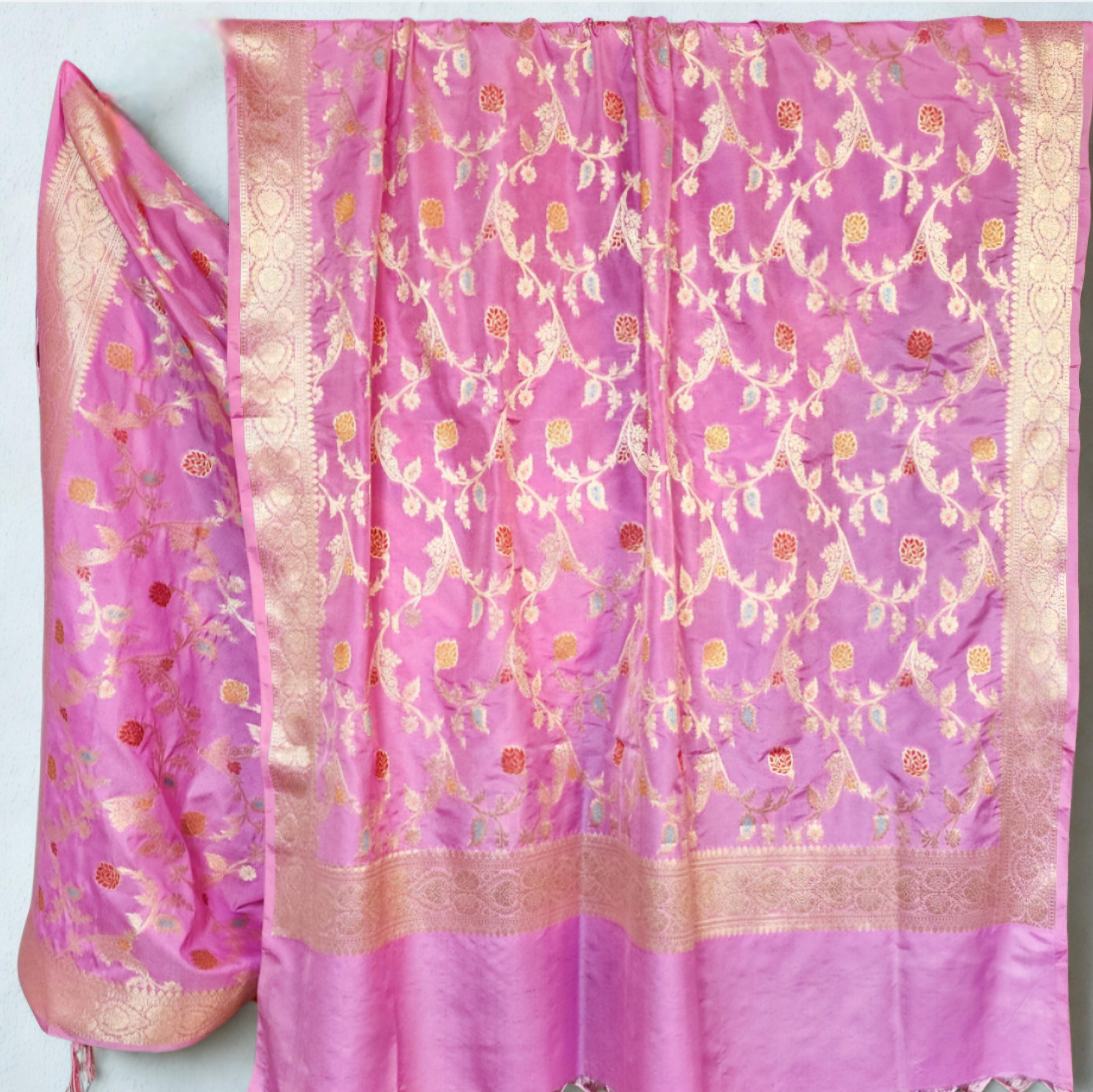 Lavender Banarasi Silk Dupatta with Intricate Multicolor Meenakari and Zari Weave