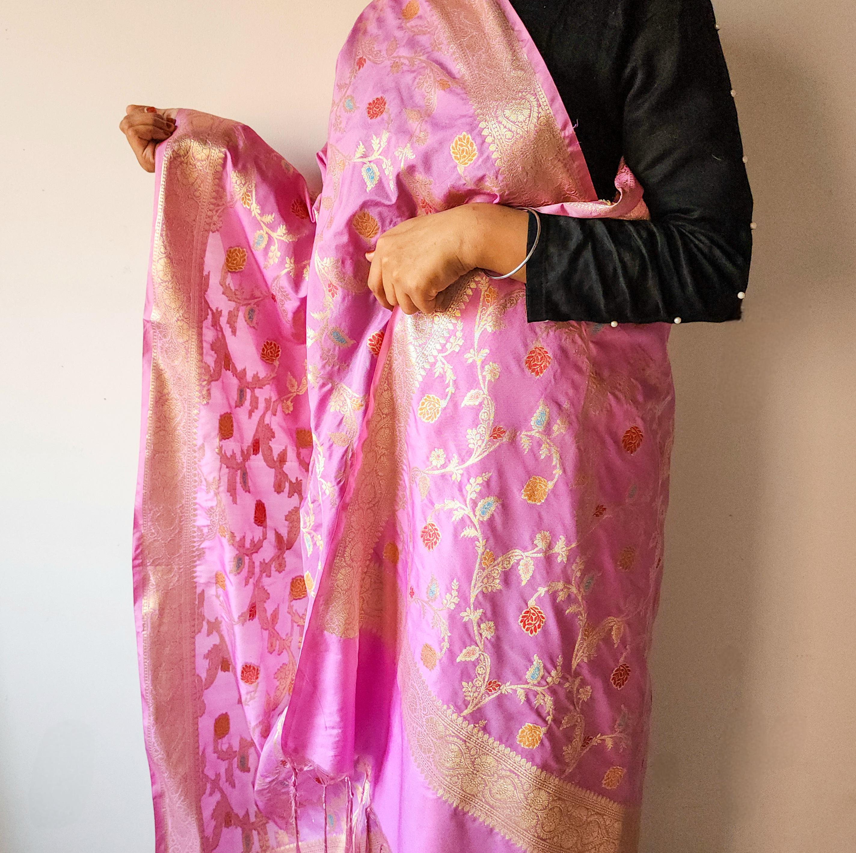 Lavender Banarasi Silk Dupatta with Intricate Multicolor Meenakari and Zari Weave