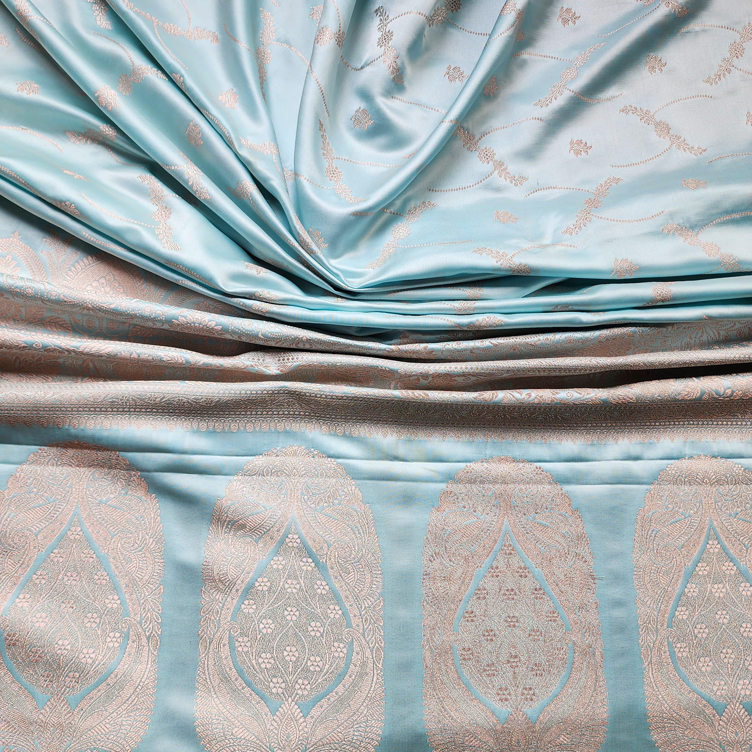 Rich Sky Blue Banarasi Katan Silk Saree | Light Gold Zari weaving