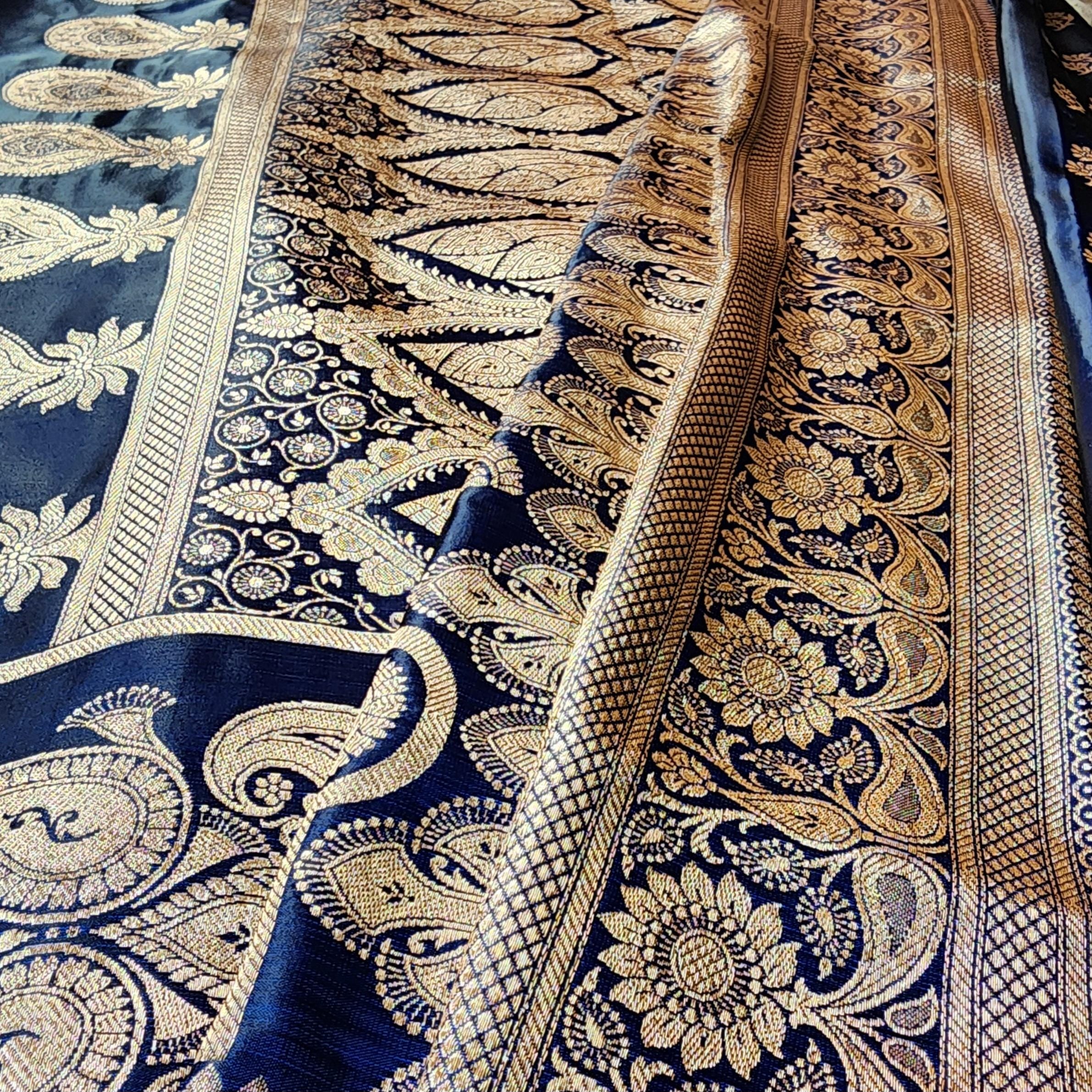 Rich Royal Blue Pure Banarasi Katan Silk Saree with light Gold Zari Weaving