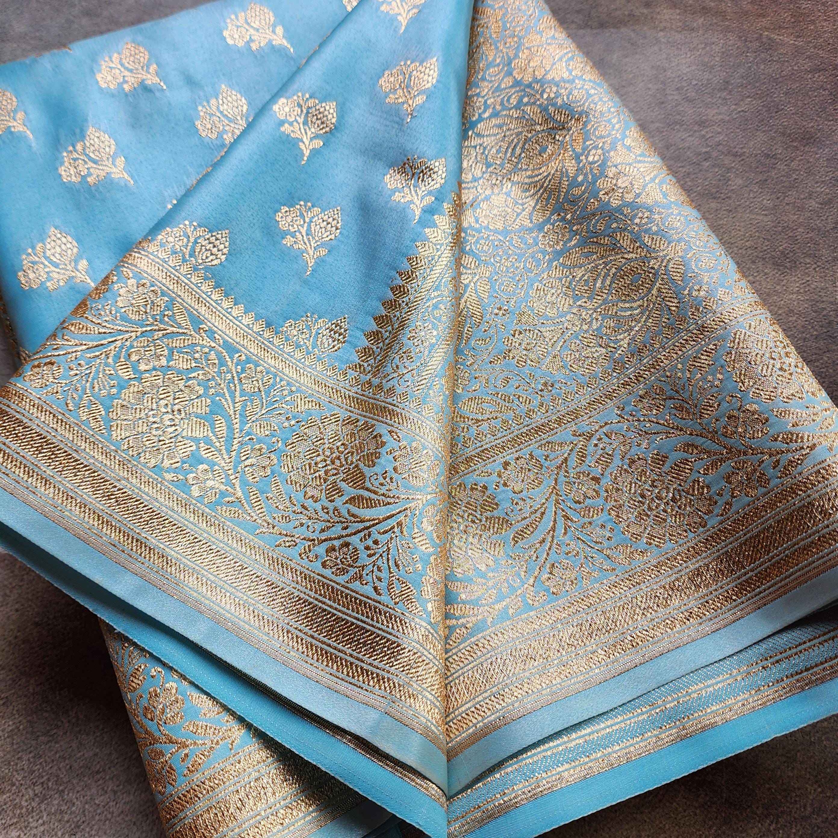 Rich Powder Blue Banarasi Silk Saree with Gold Zari Weaving
