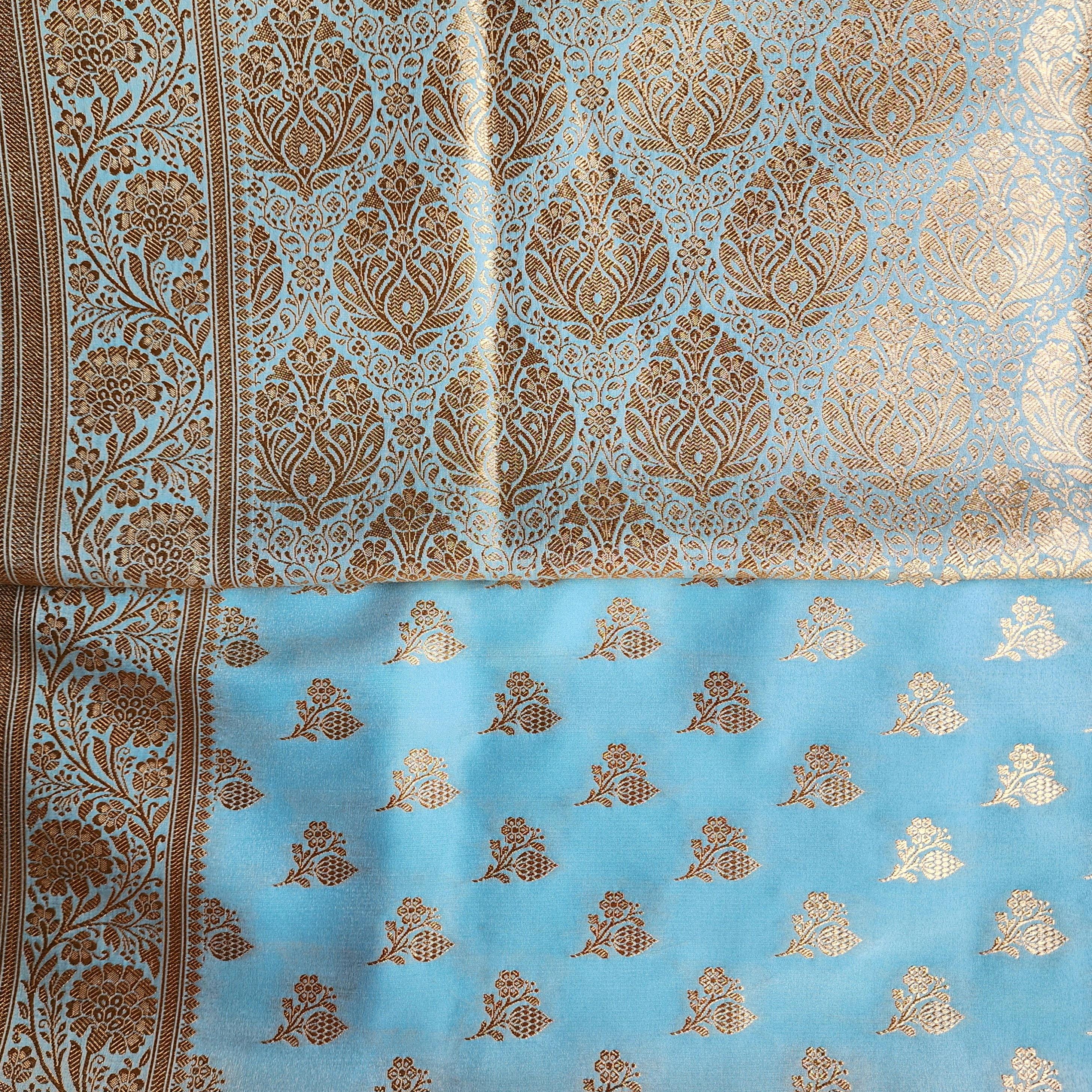 Rich Powder Blue Banarasi Silk Saree with Gold Zari Weaving