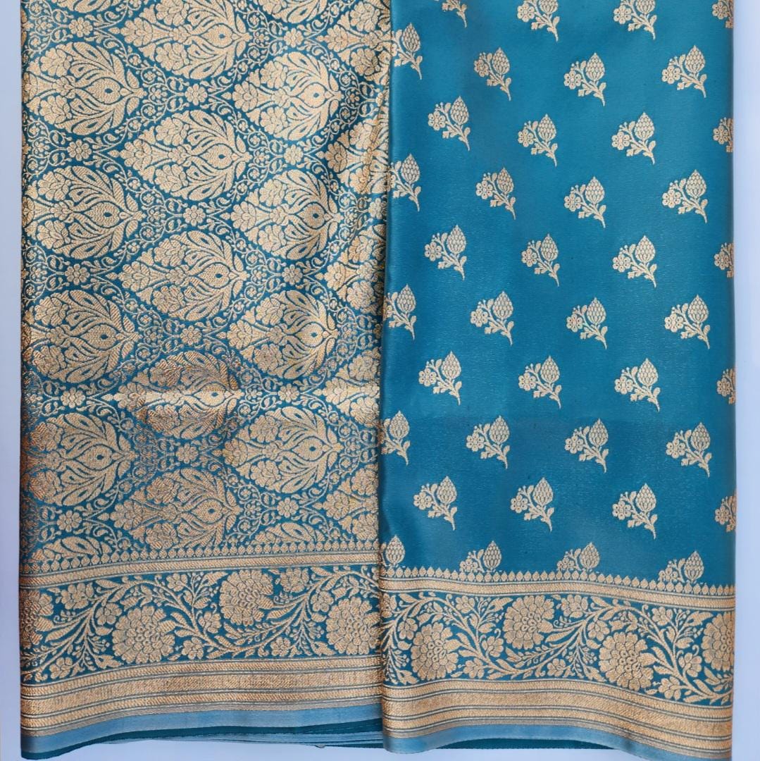 Rich Peacock Blue Banarasi Silk Saree with Gold Zari Weaving
