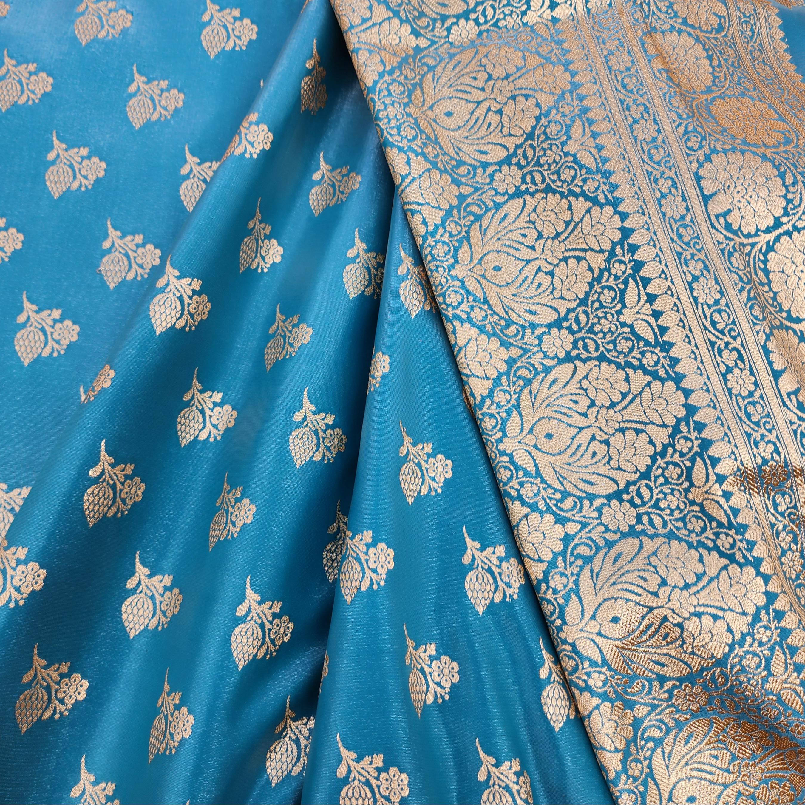 Rich Peacock Blue Banarasi Silk Saree with Gold Zari Weaving