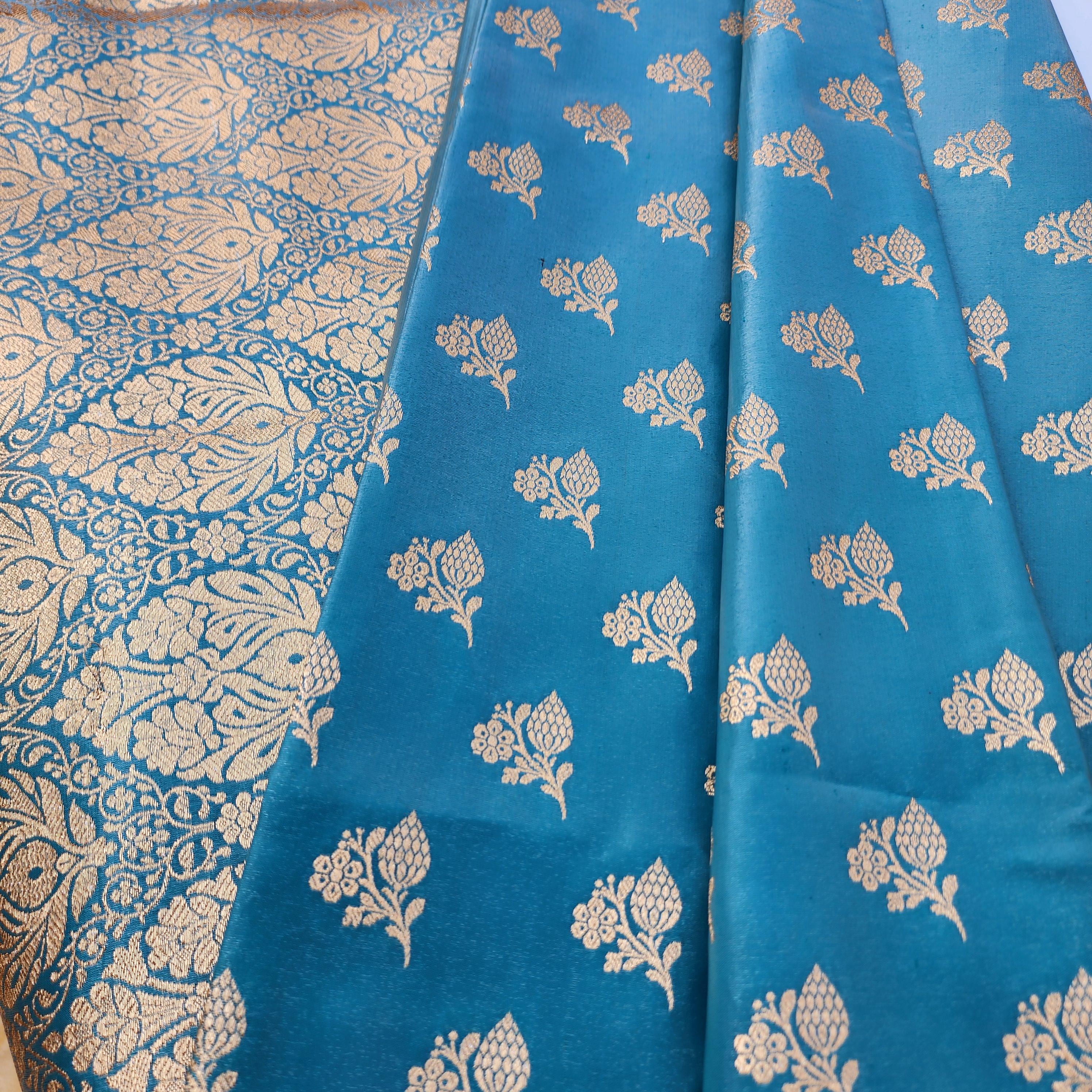 Rich Peacock Blue Banarasi Silk Saree with Gold Zari Weaving