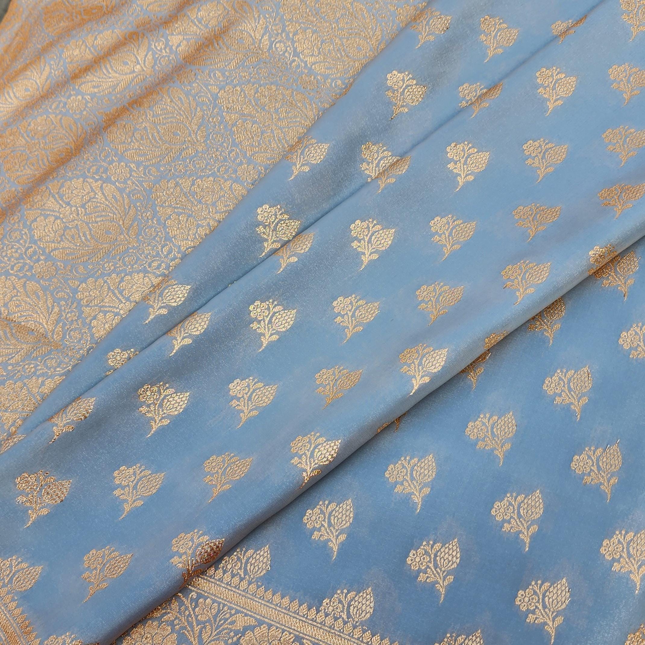 Rich Silver Grey Banarasi Silk Saree with Gold Zari Weaving