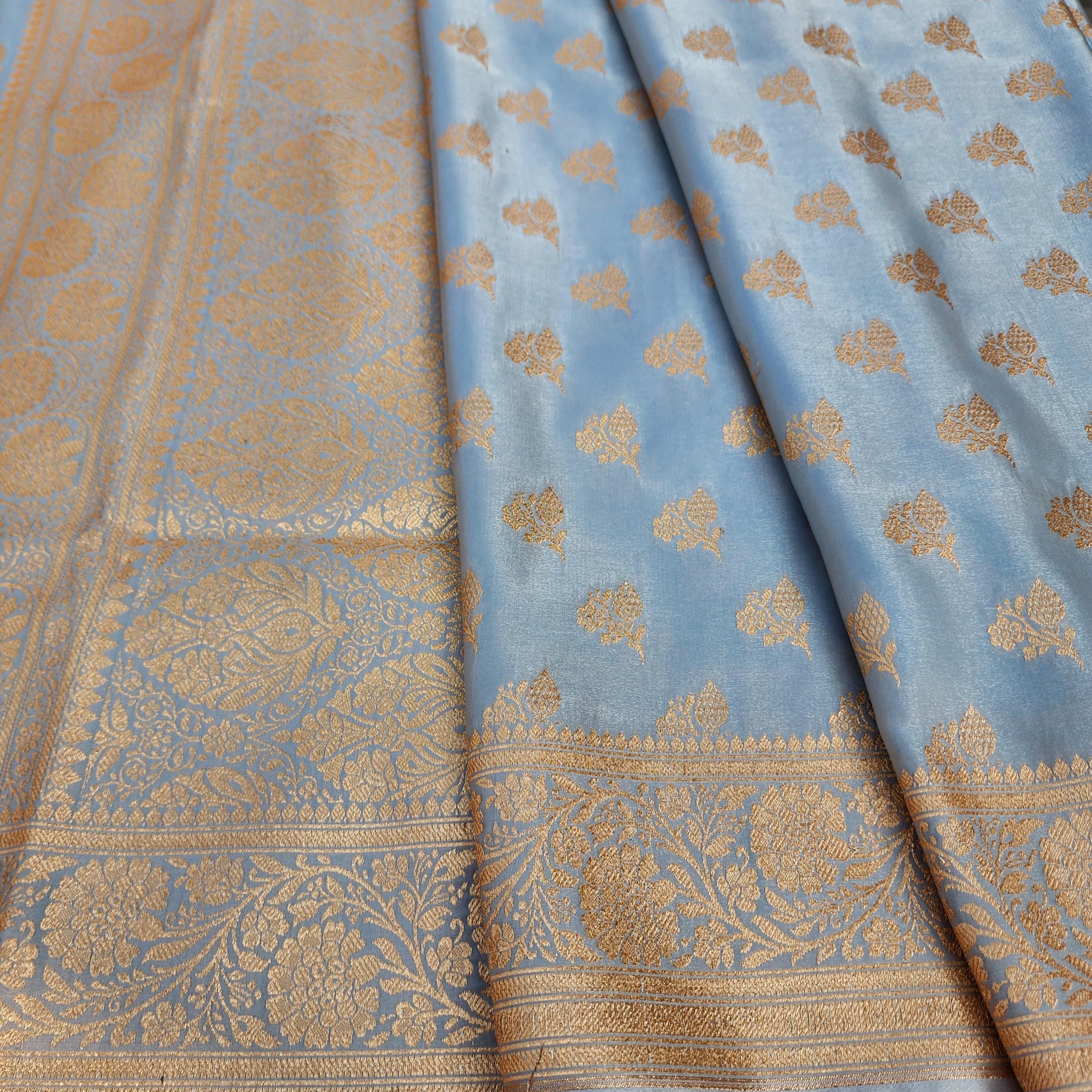 Rich Silver Grey Banarasi Silk Saree with Gold Zari Weaving