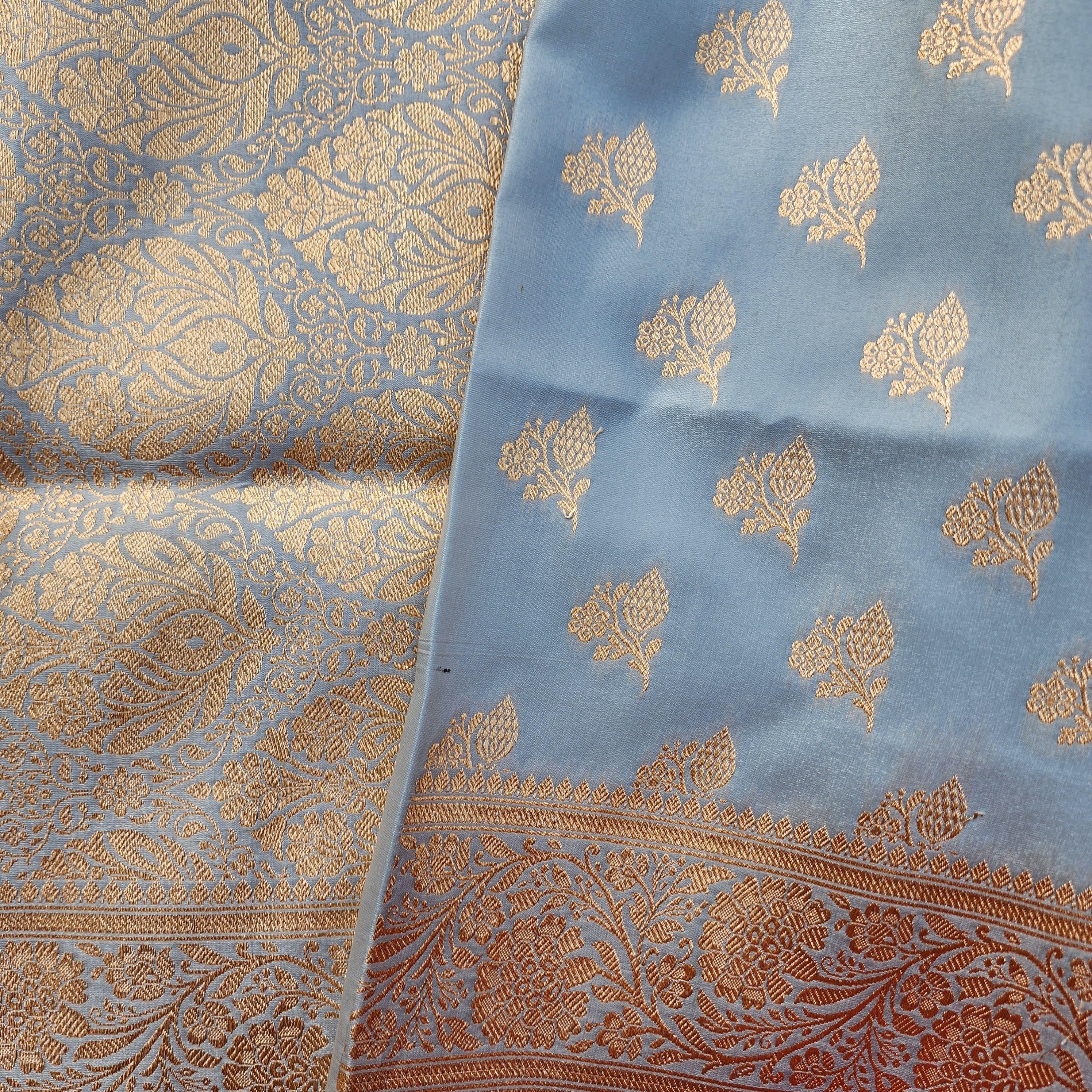 Rich Silver Grey Banarasi Silk Saree with Gold Zari Weaving