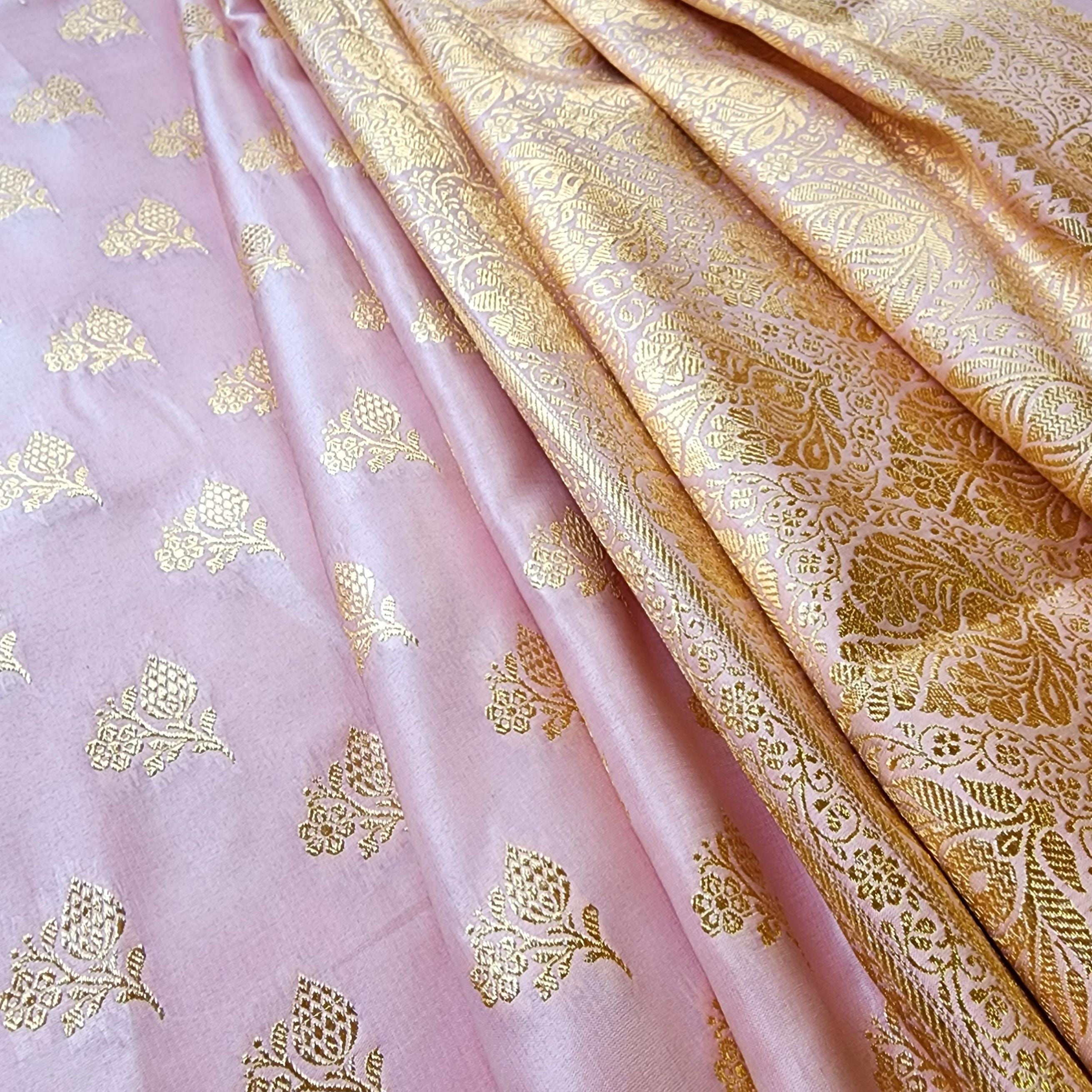 Rich Baby Pink Banarasi Silk Saree with Gold Zari Weaving