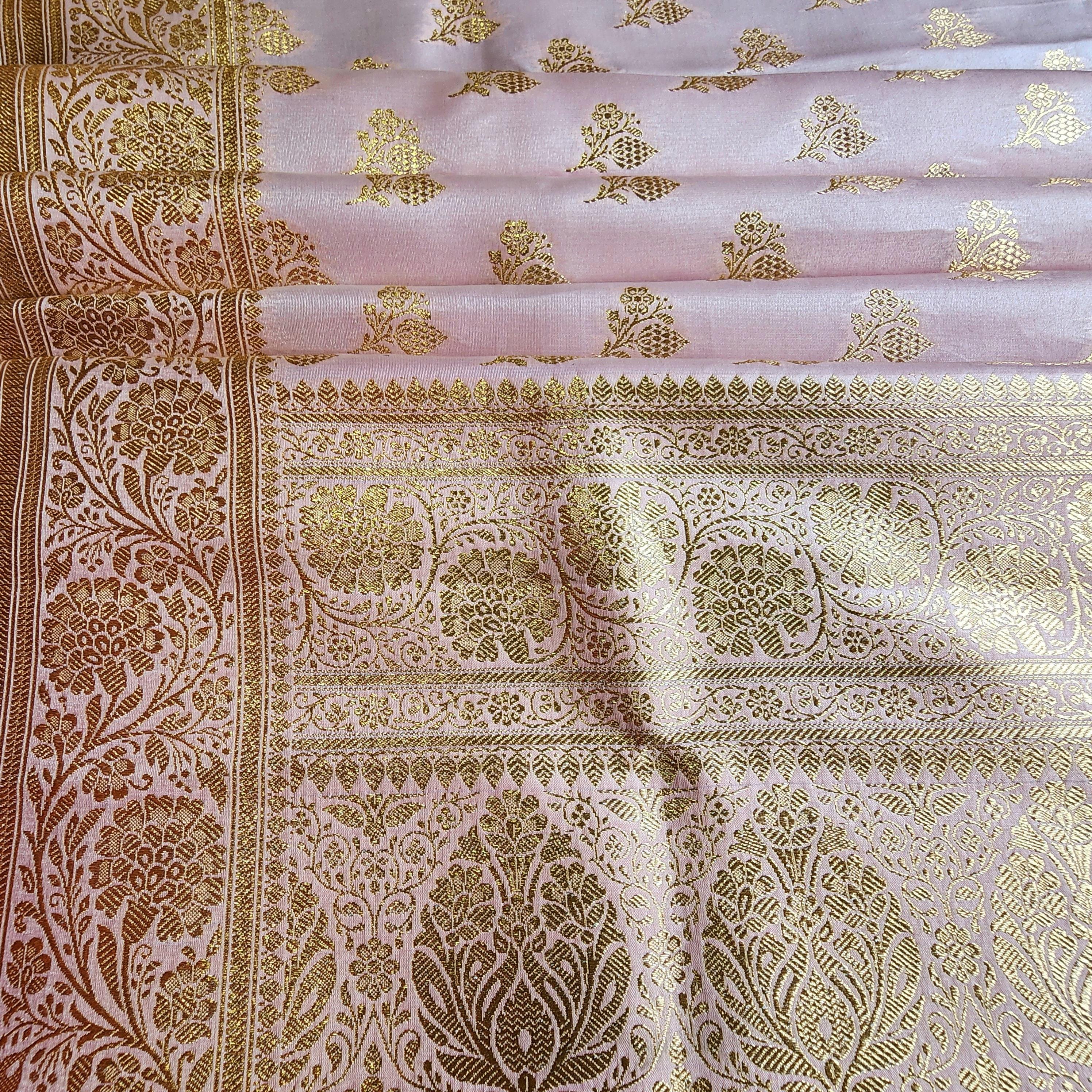 Rich Baby Pink Banarasi Silk Saree with Gold Zari Weaving
