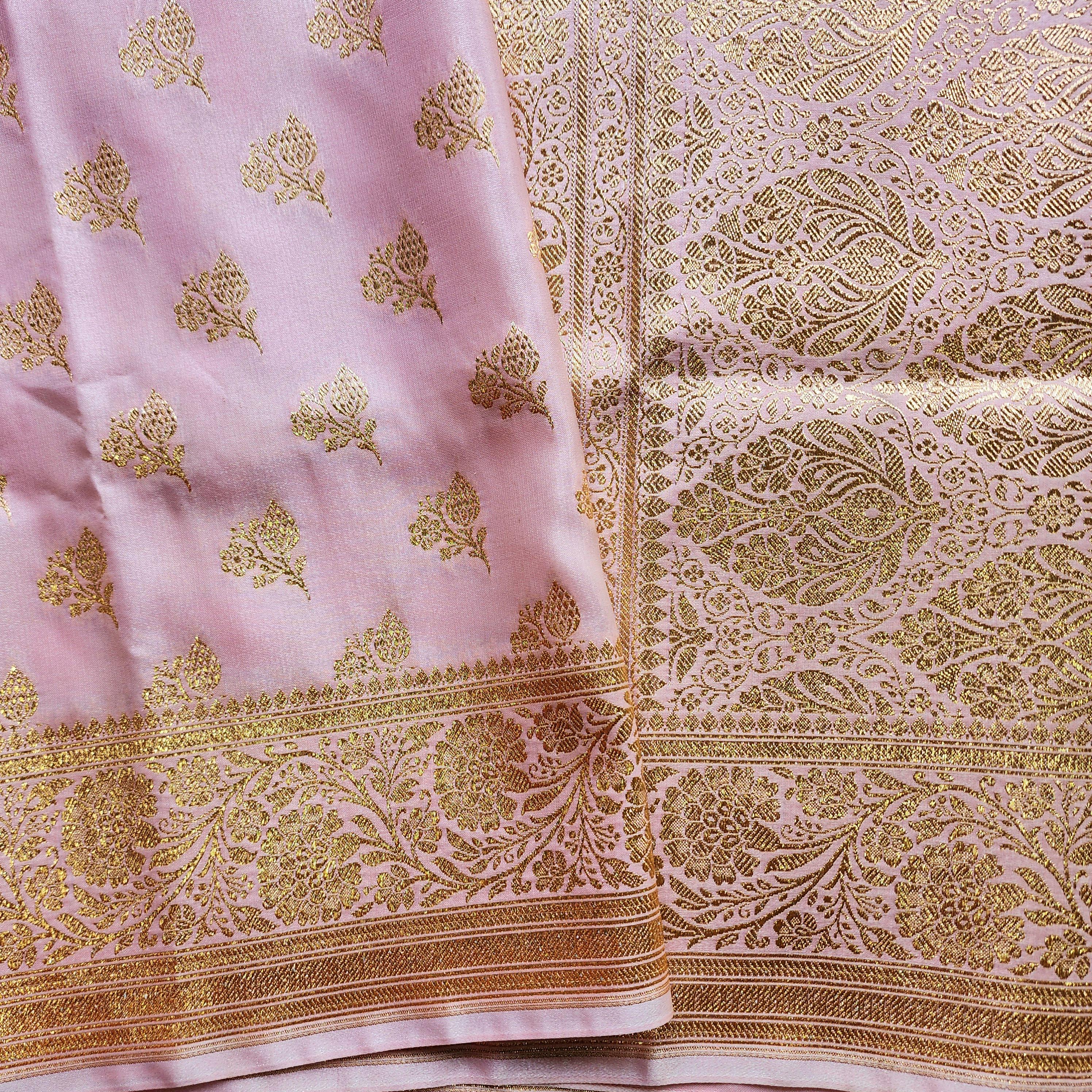 Rich Baby Pink Banarasi Silk Saree with Gold Zari Weaving