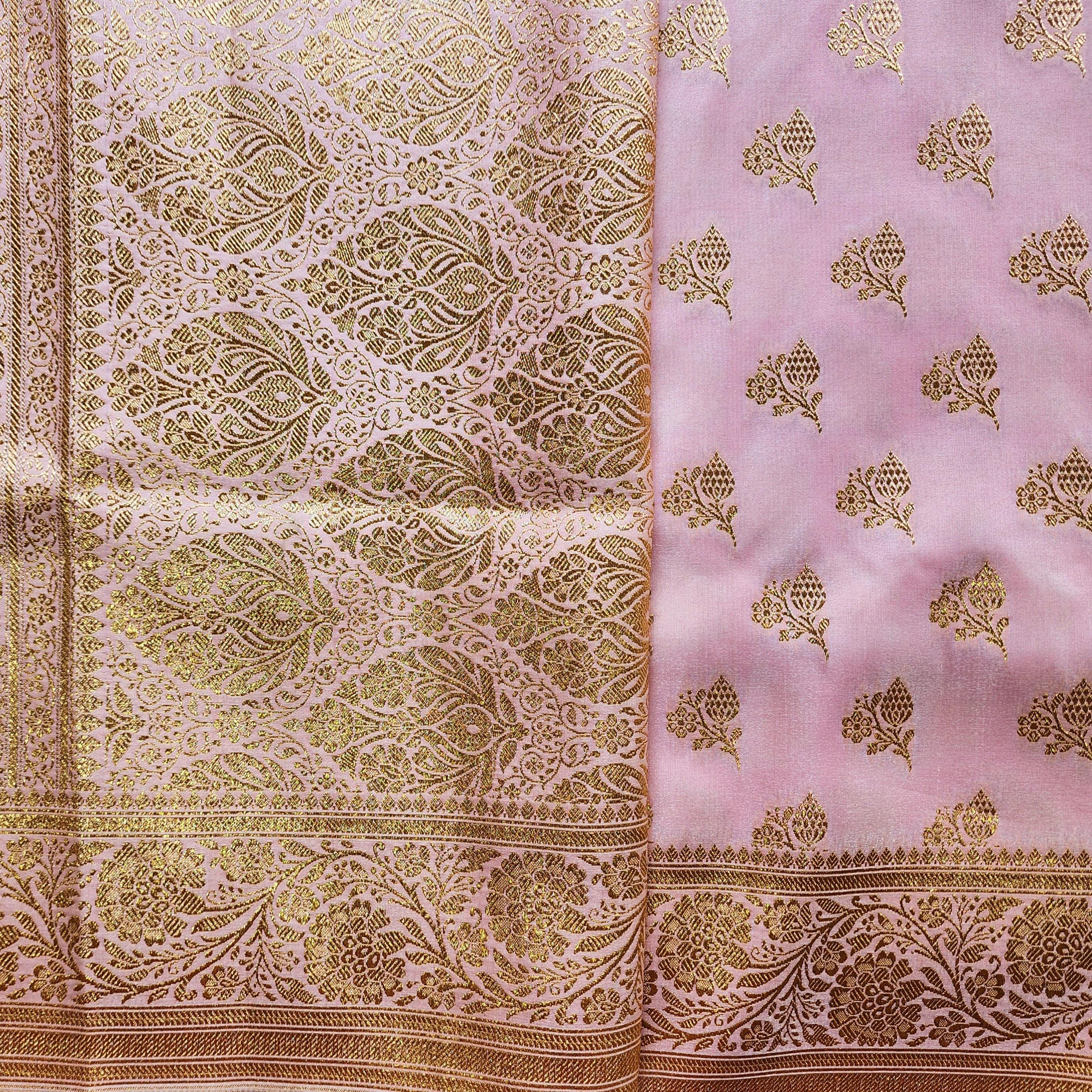 Rich Baby Pink Banarasi Silk Saree with Gold Zari Weaving